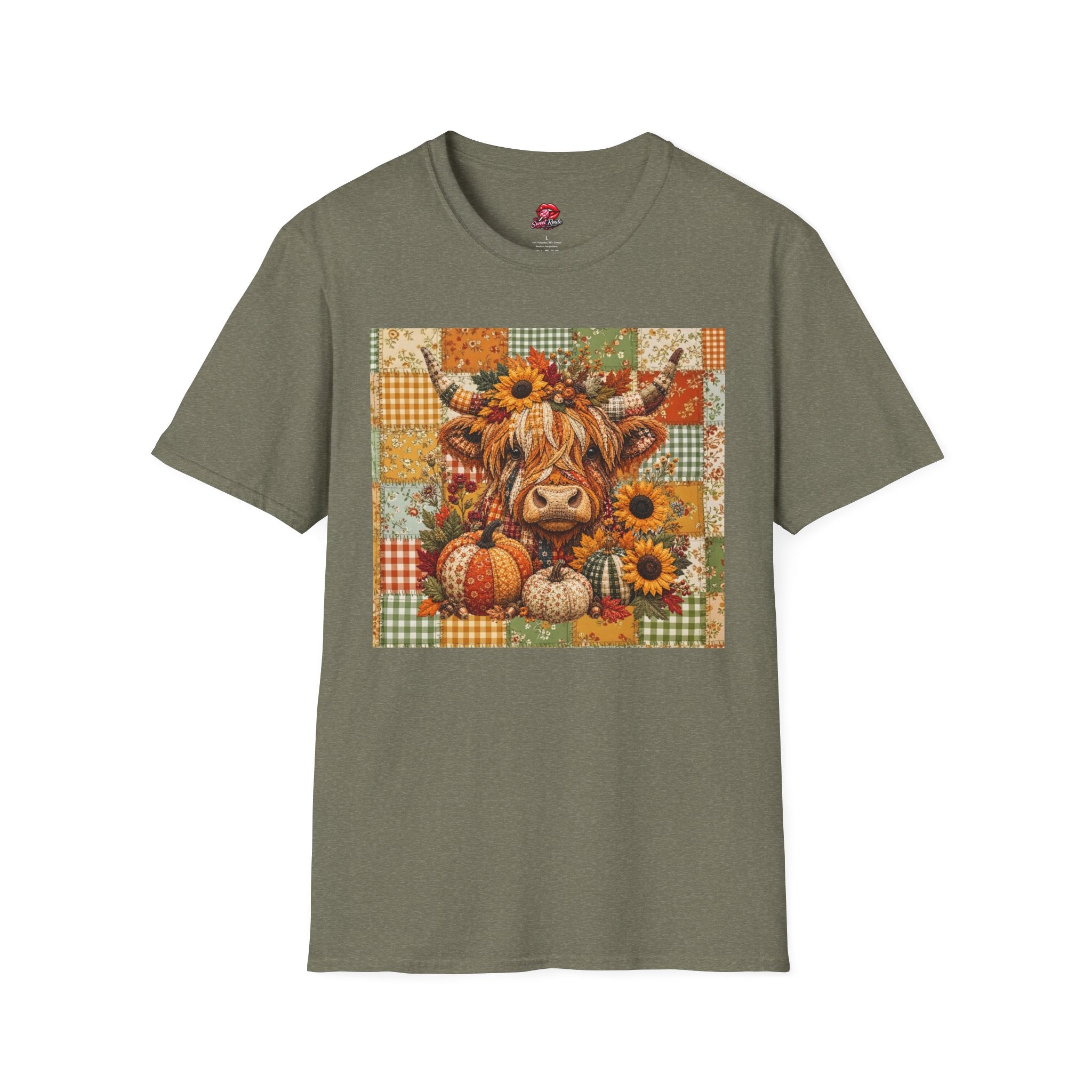 Autumn Patchwork Highland Cow T-Shirt