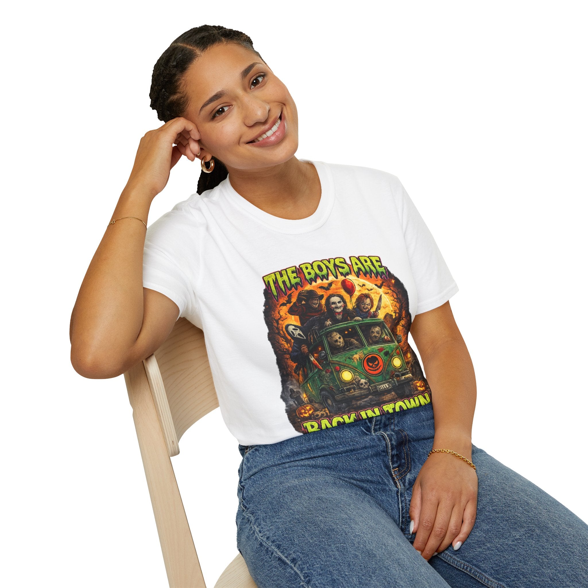 The Boys Are Back in Town Horror Shirt | Retro Horror Movie Icons T-Shirt | Vintage Halloween Graphic Tee | Spooky Slasher Fan Shirt
