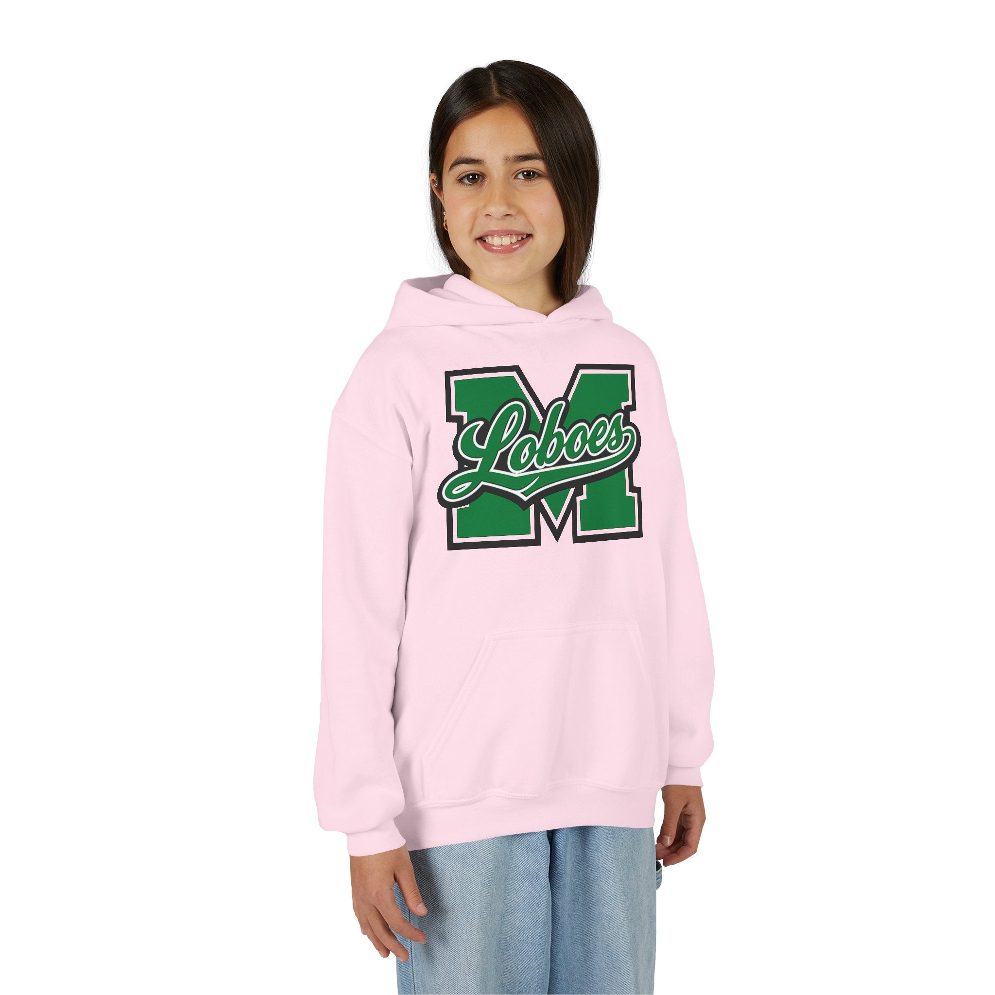 Youth Loboes M Letter Hoodie — Green & White School Spirit Sweatshirt