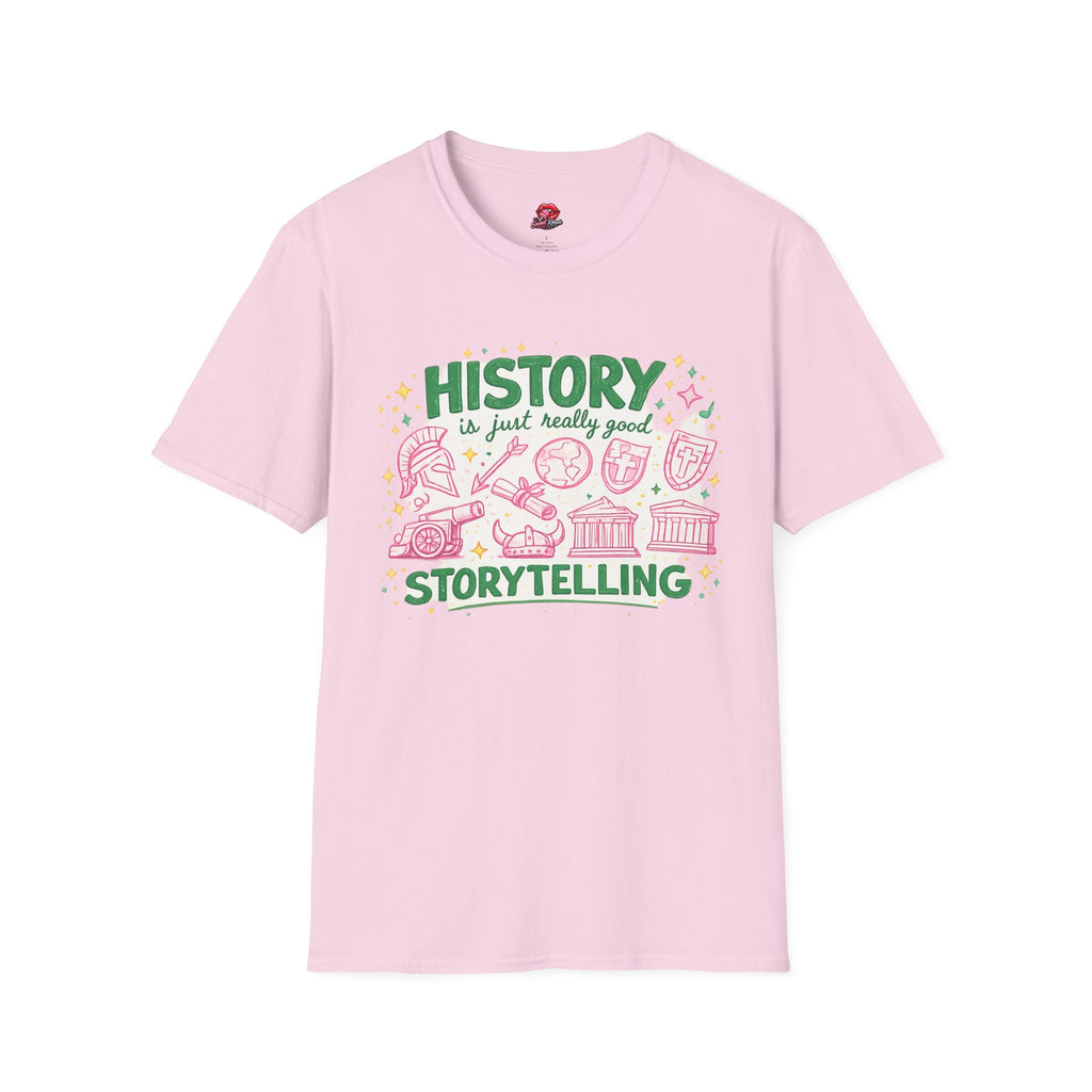 History Is Just Really Good Storytelling Teacher T-Shirt | Cute Retro History Teacher Graphic Tee | History Lover Gift