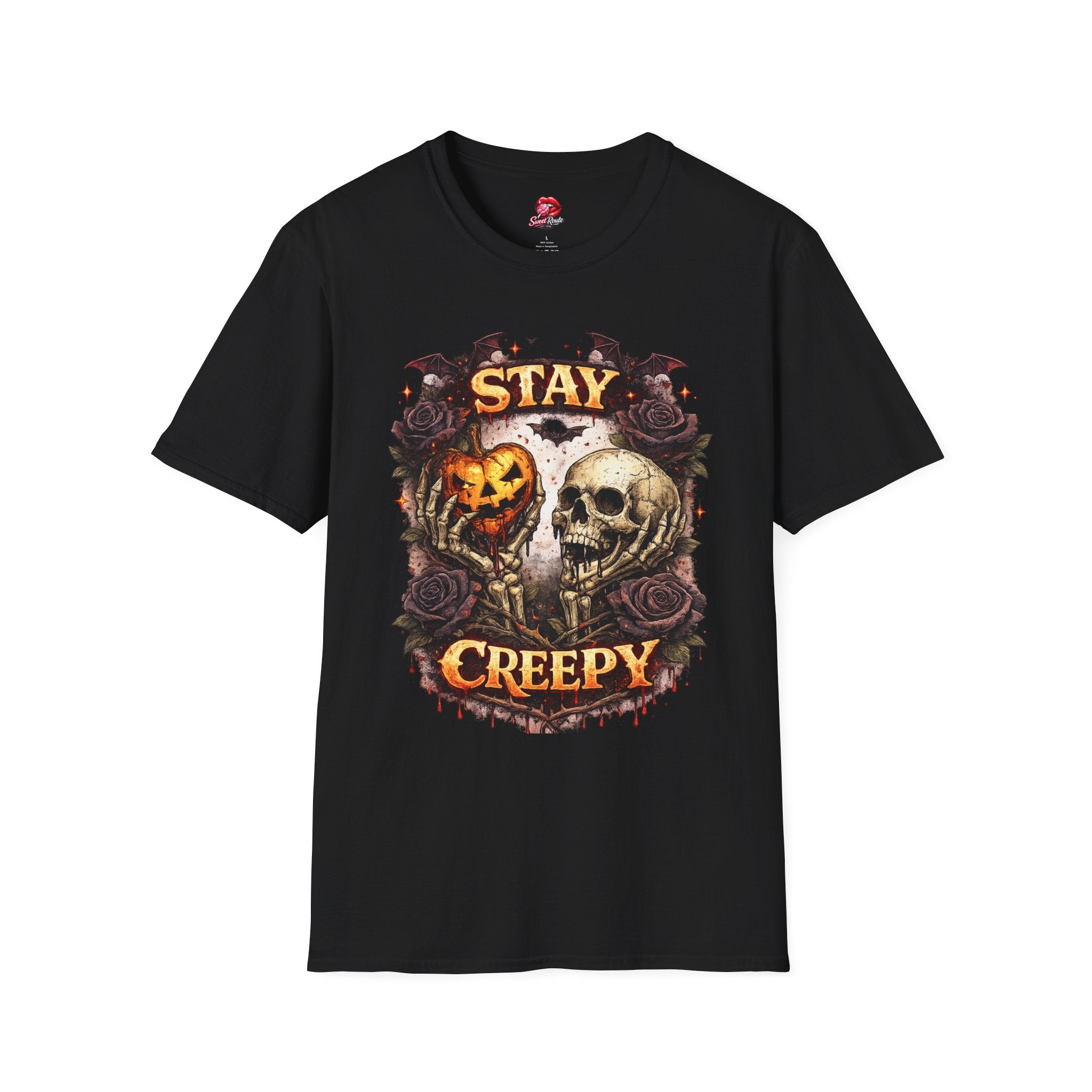 Stay Creepy Halloween T-Shirt | Skull Pumpkin Graphic Tee | Vintage Spooky Season Shirt | Retro Fall Unisex Tee