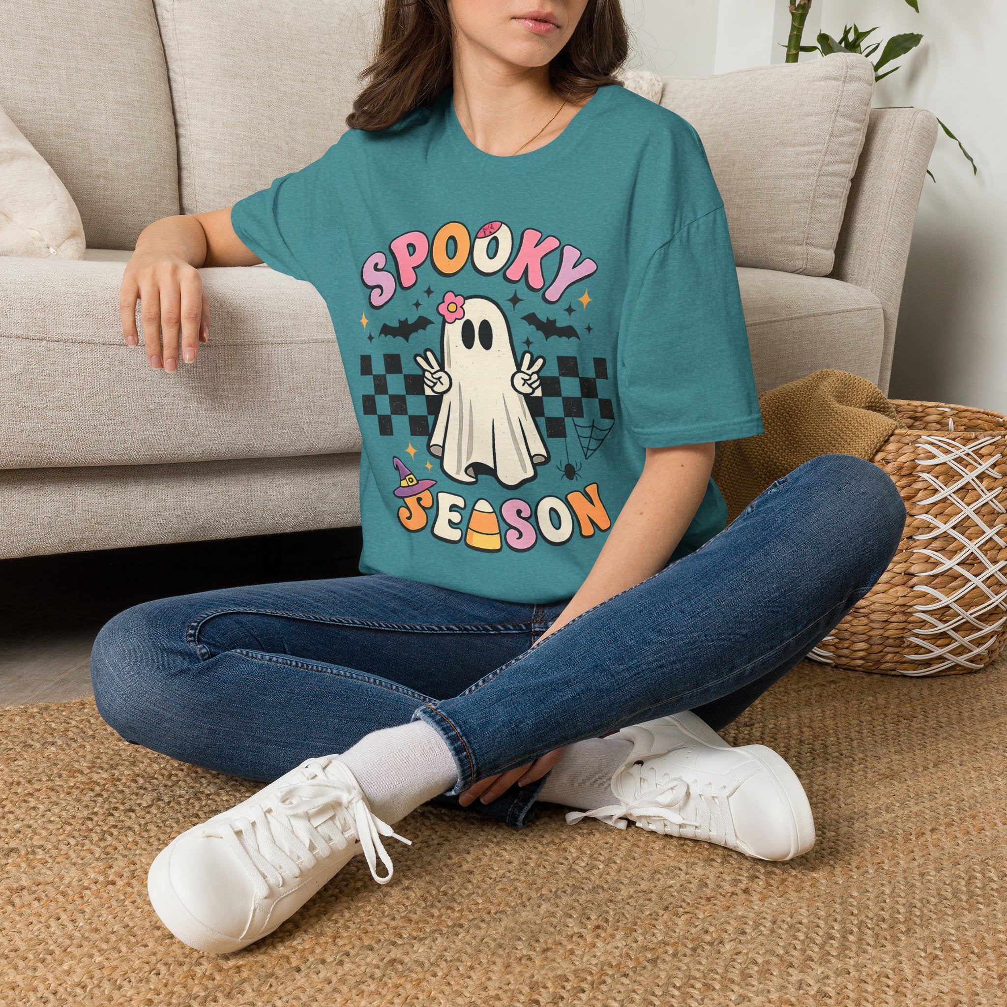 Spooky Season Retro Ghost T-Shirt | Cute Halloween Ghost Tee | Vintage Fall Shirt | Cozy Spooky Season Graphic Tee | Halloween Gift