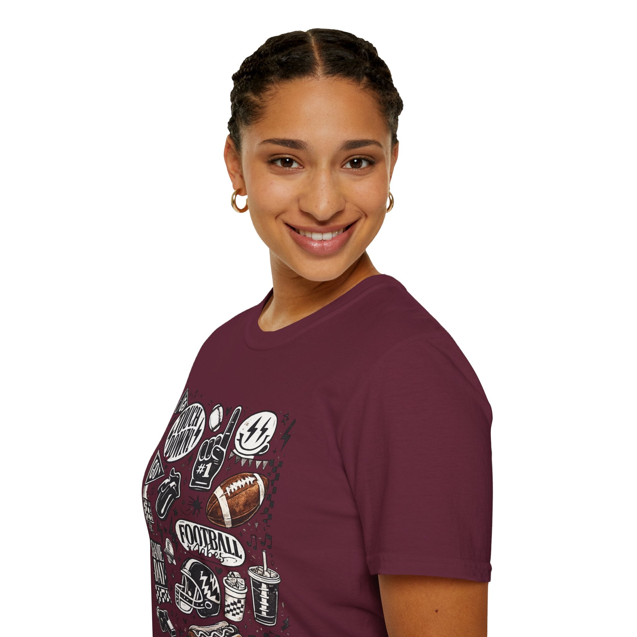 Football Doodle Graphic T-Shirt | Cute Game Day Football Tee | Sports Fan Fall Shirt