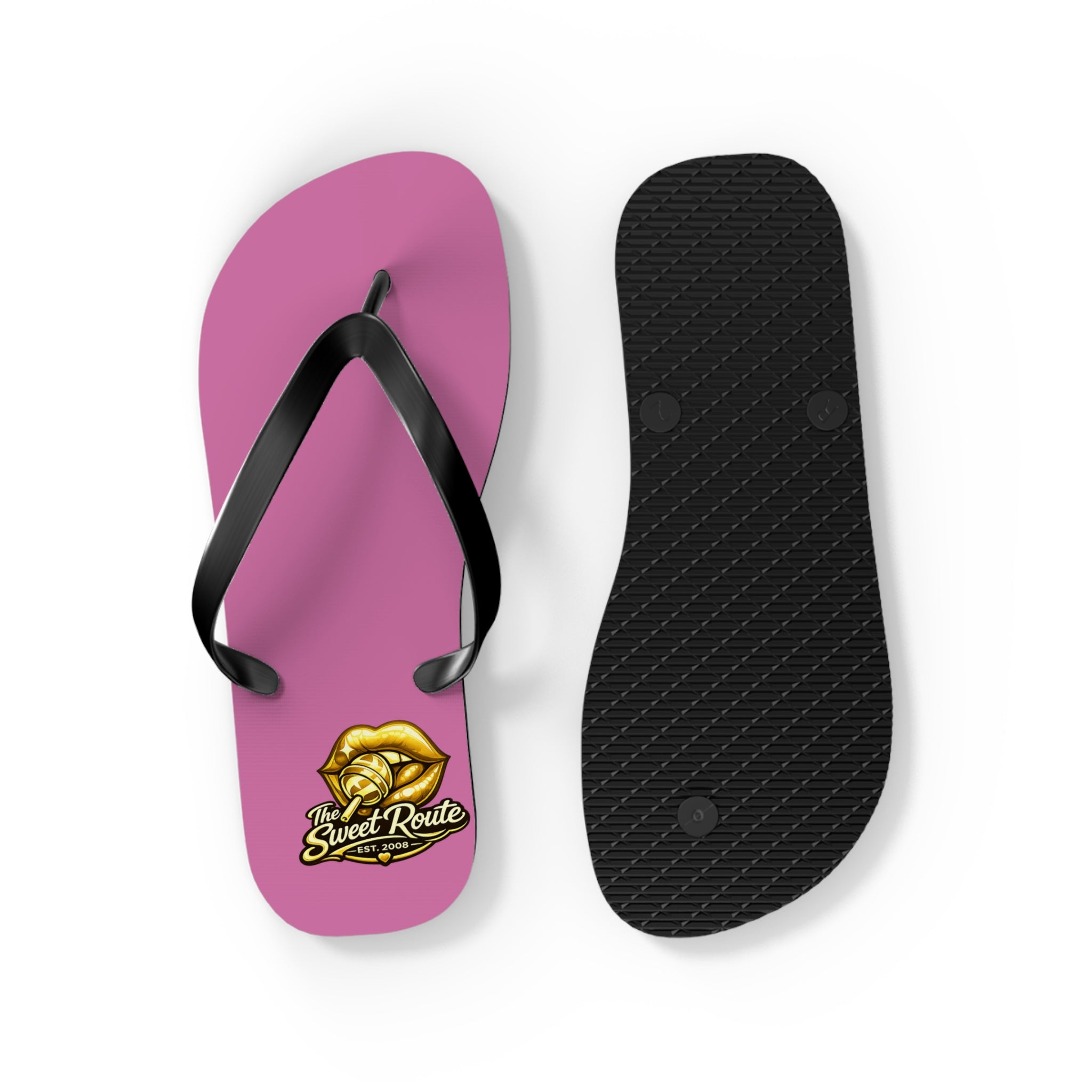 Gold Sweet Route Logo Beach Sandals