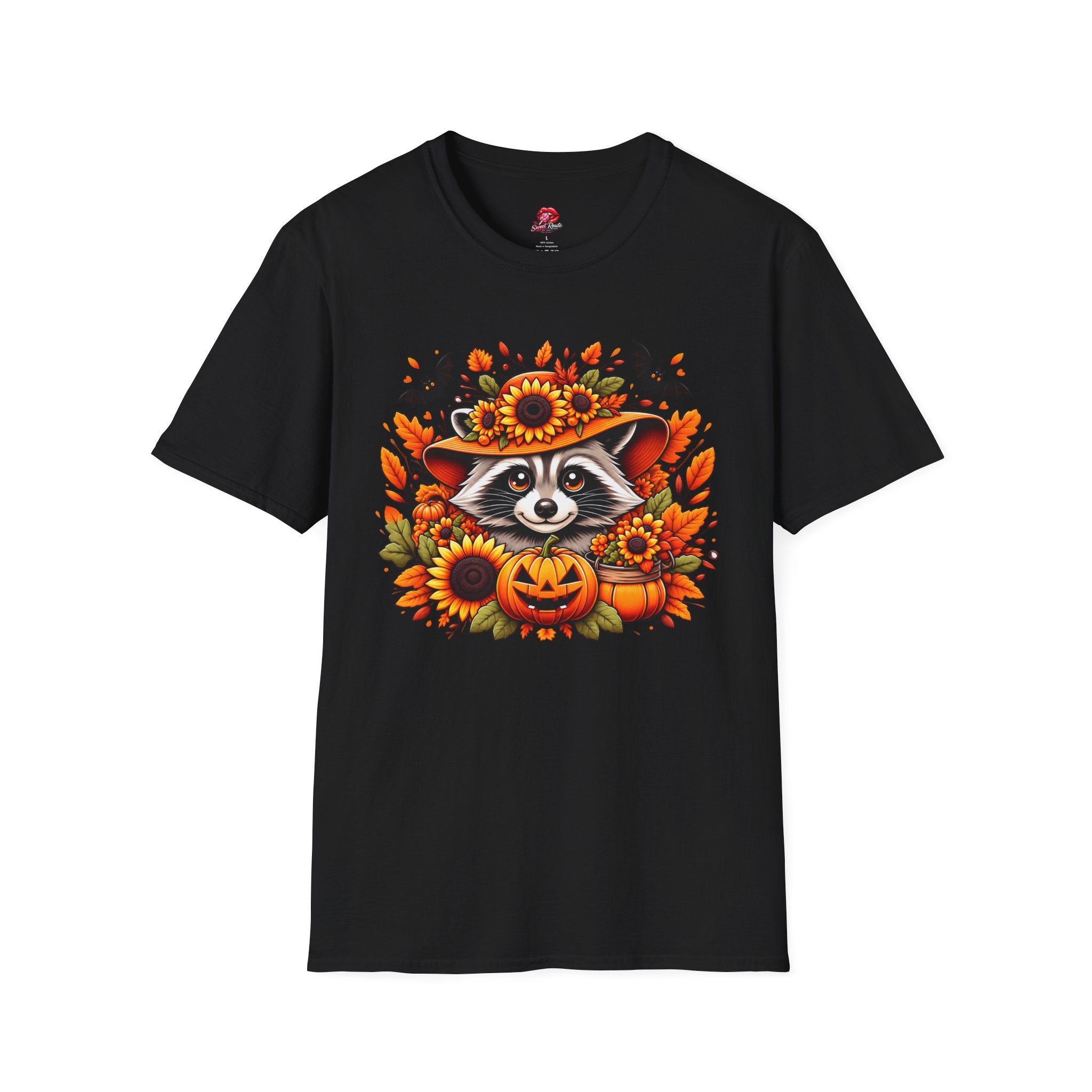 Sunflower Hat Pumpkin Fall Raccoon T-Shirt