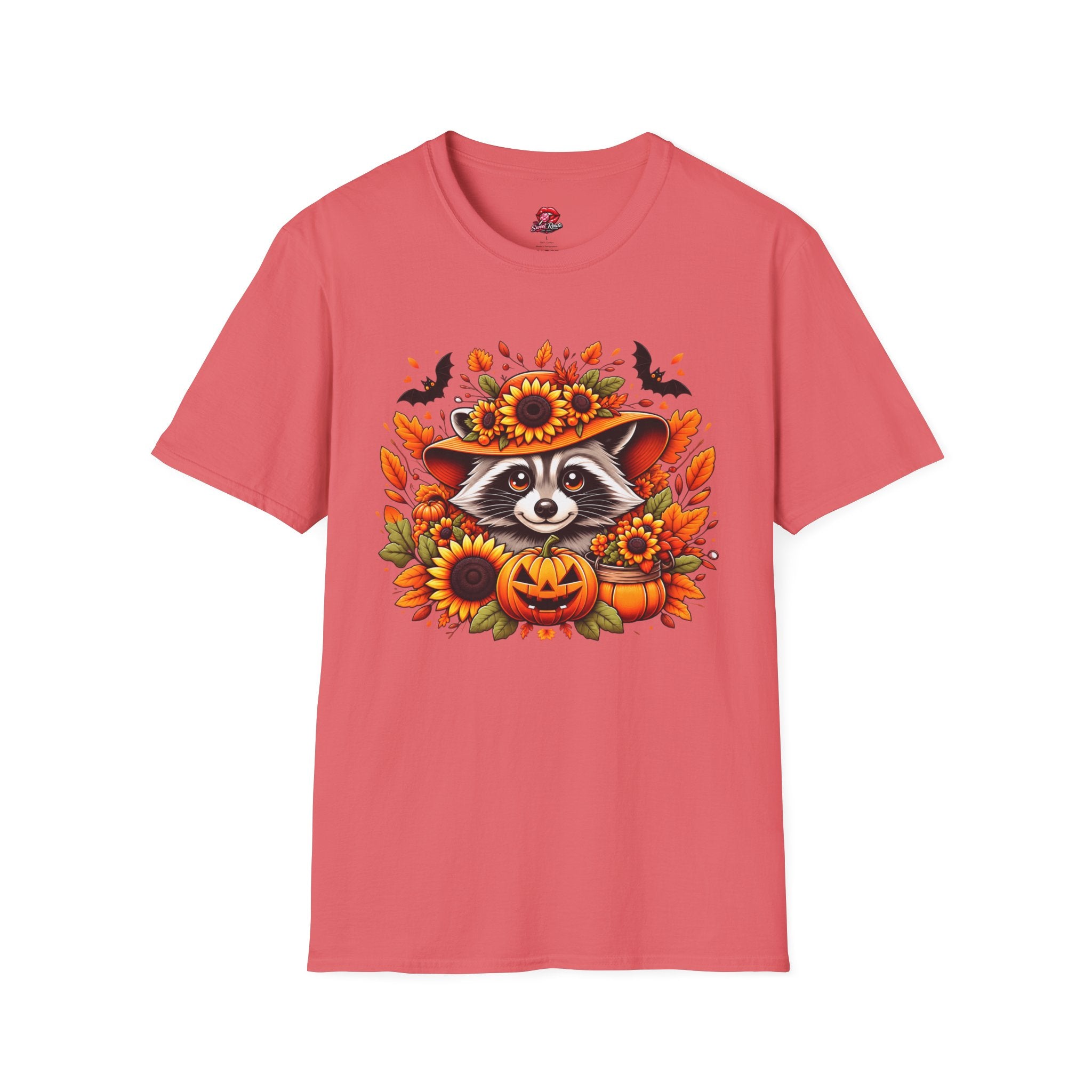 Sunflower Hat Pumpkin Fall Raccoon T-Shirt