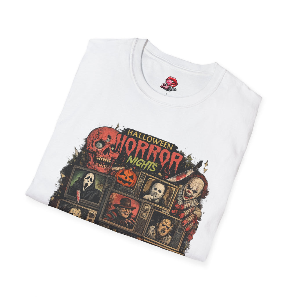 Halloween Horror Nights T-Shirt | Retro Horror Mask Collage Unisex Graphic Tee