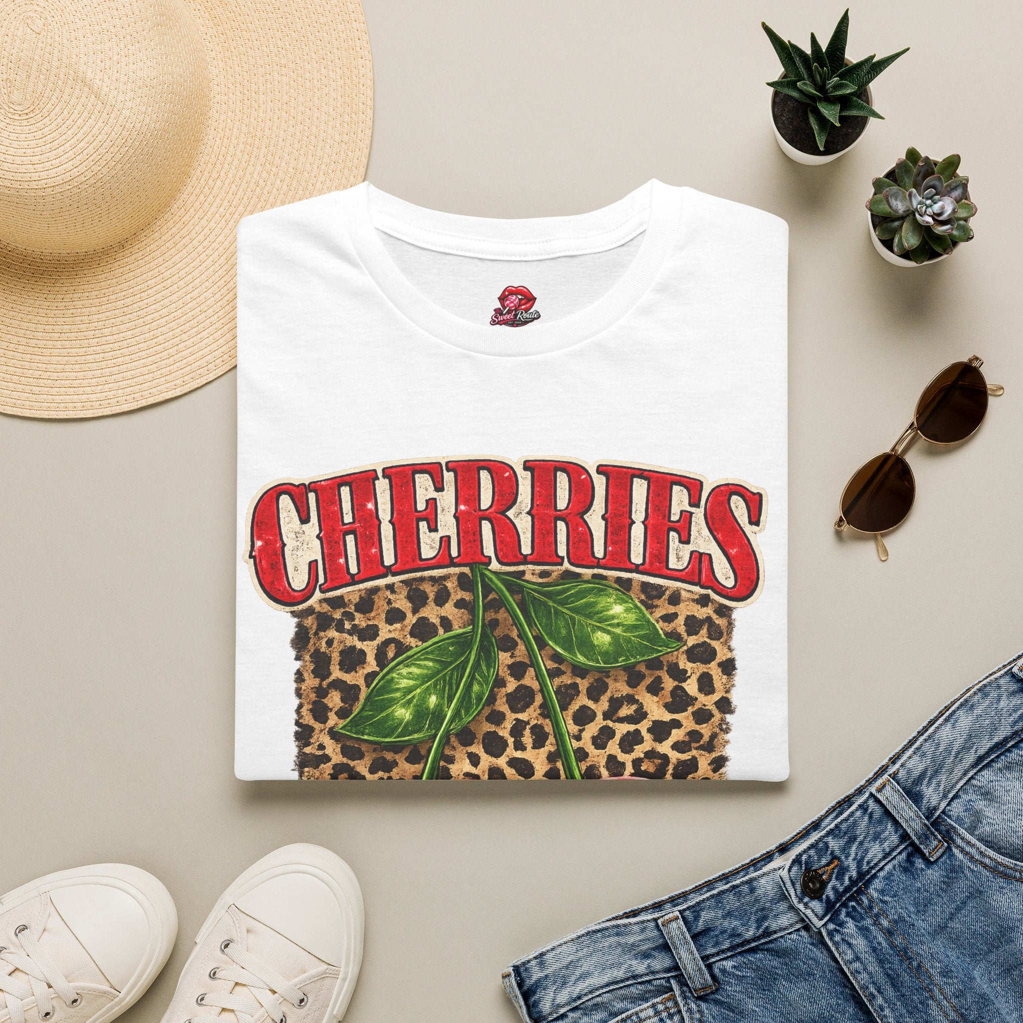 Cherries Leopard Print T-Shirt