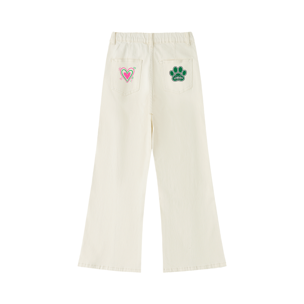 Women’s Monahans Loboes Pink & Kelly Green Heart Flare Jeans | Game Day Bell Bottoms