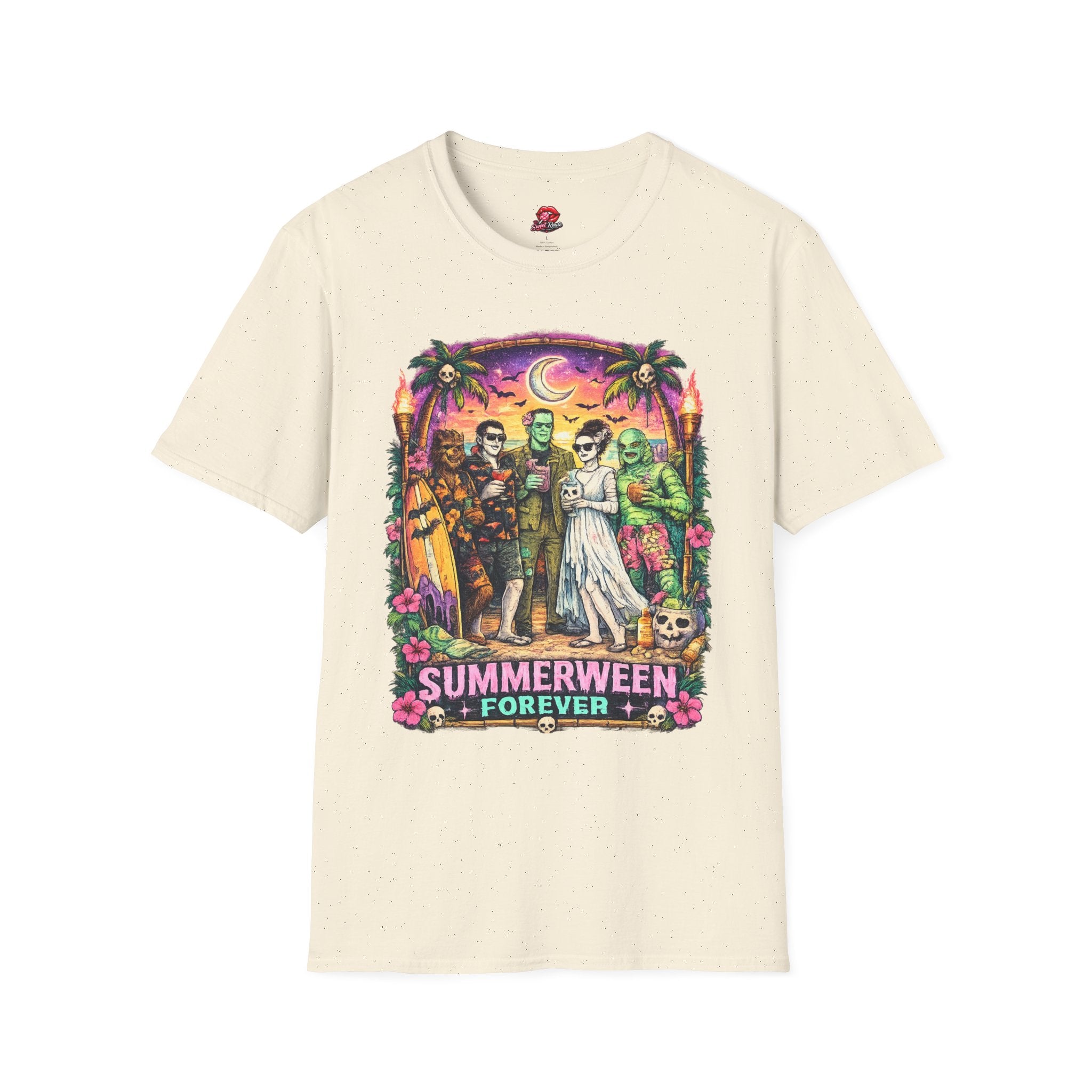 Summerween Forever T-Shirt | Retro Monster Beach Party Graphic Tee | Spooky Summer Halloween Shirt | Cute Horror Vacation Tee