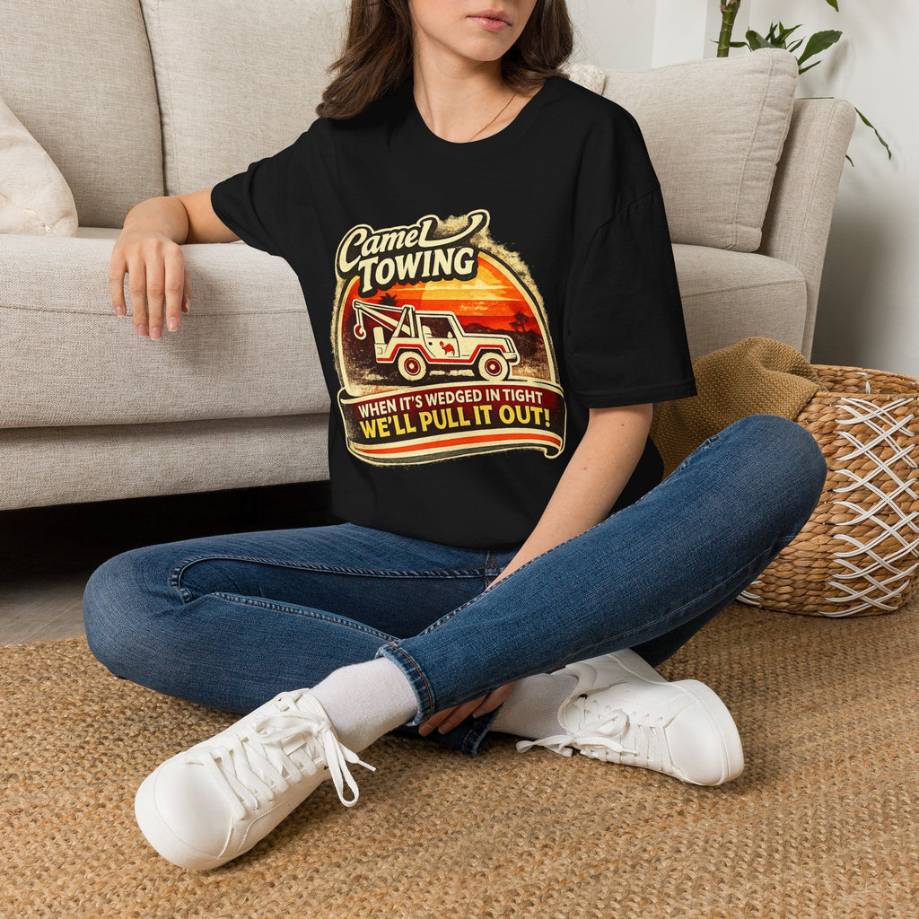 Camel Towing T-Shirt — "When It's Wedged In Tight, We'll Pull It Out" Vintage Tow Truck Tee