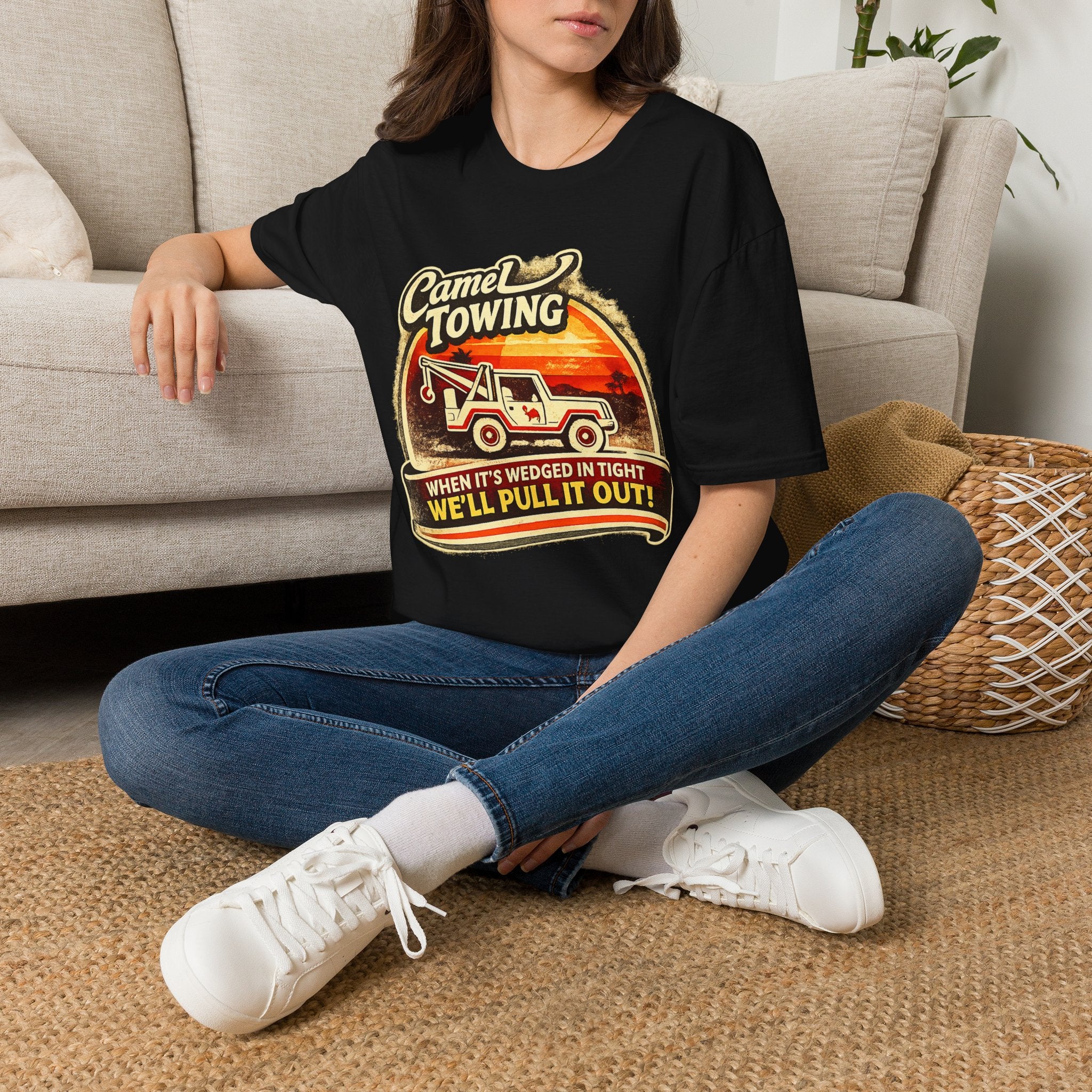 Camel Towing T-Shirt — "When It's Wedged In Tight, We'll Pull It Out" Vintage Tow Truck Tee