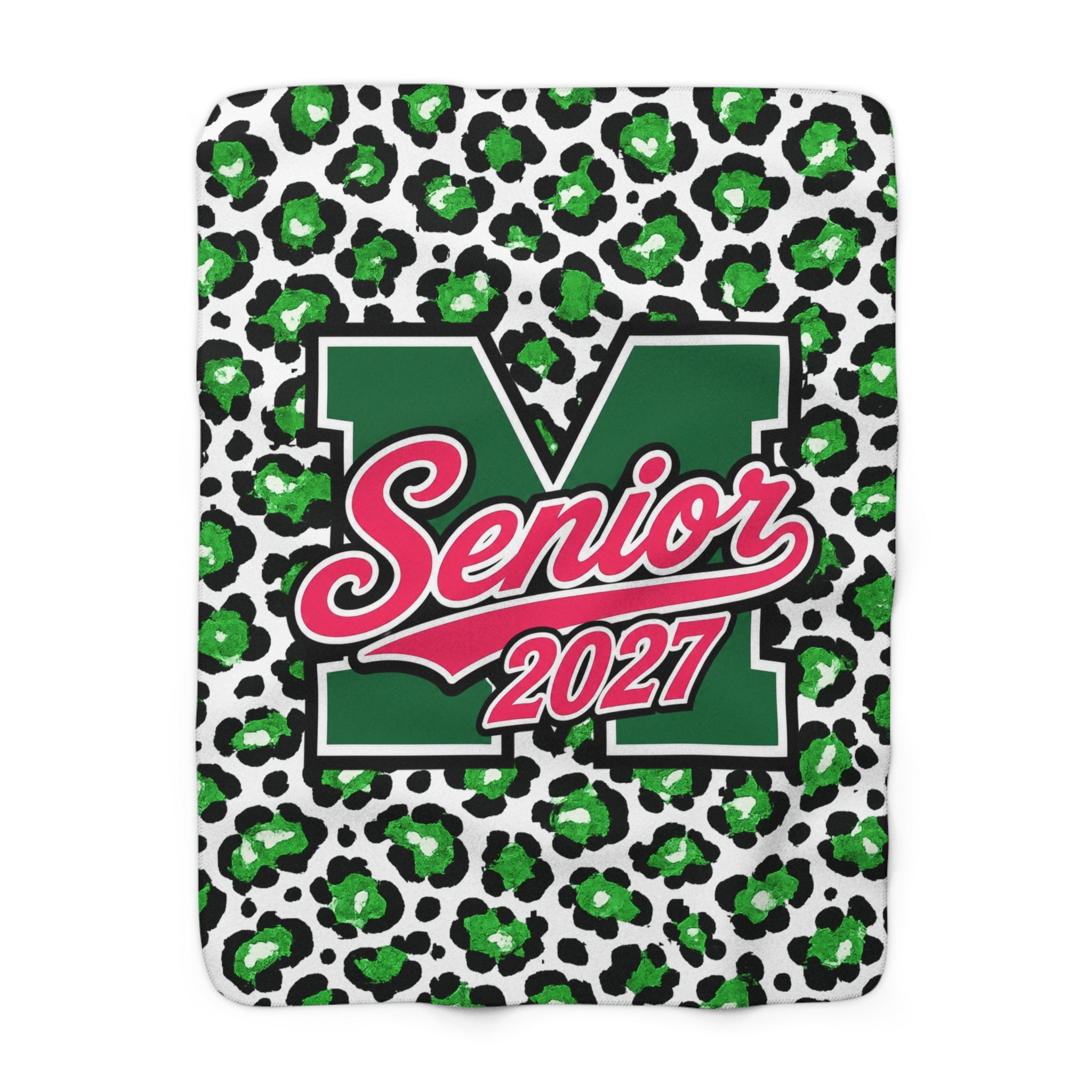 Senior 2027 Sherpa Blanket - Green Leopard Print Graduation Throw