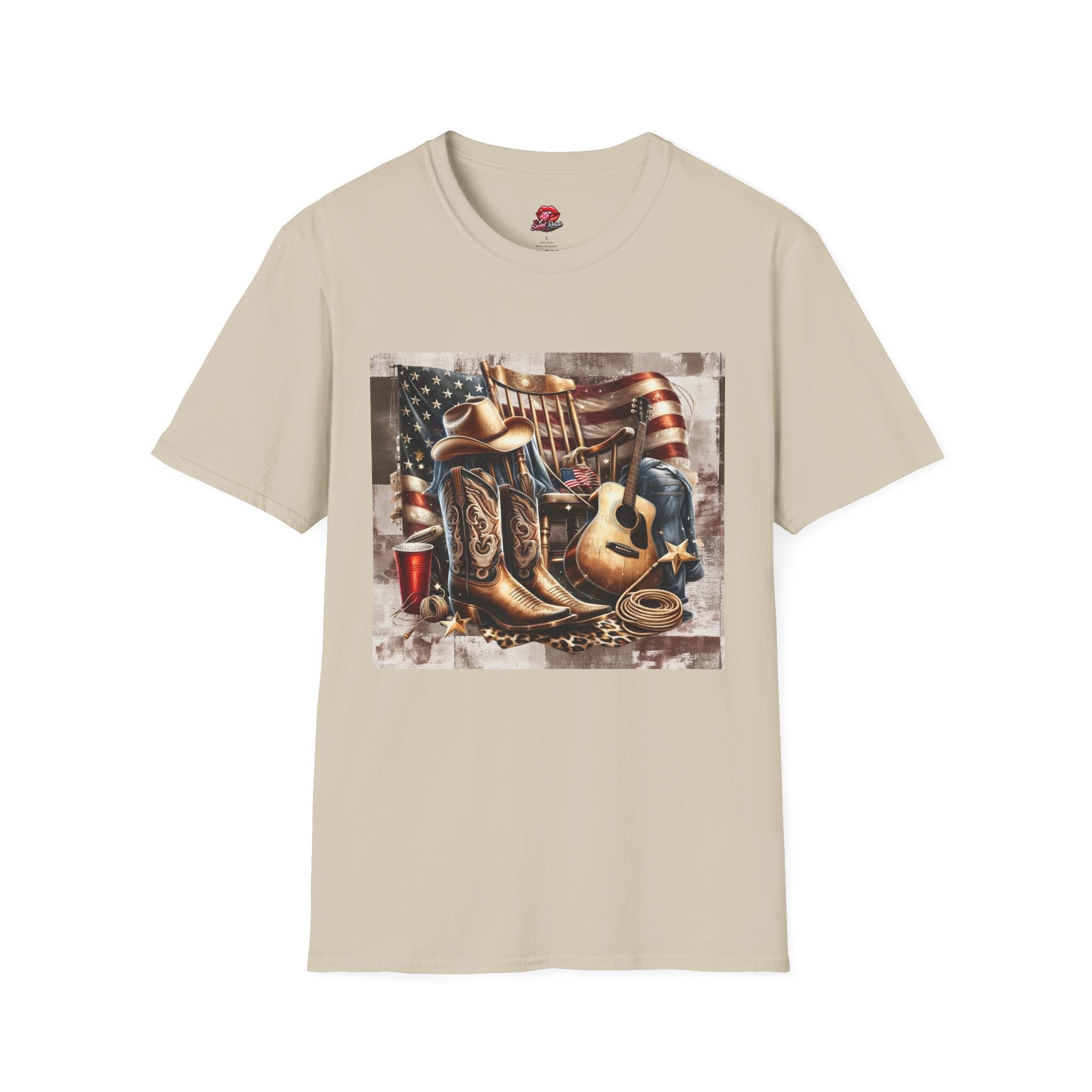 Patriotic Cowboy Boots & Flag T-Shirt