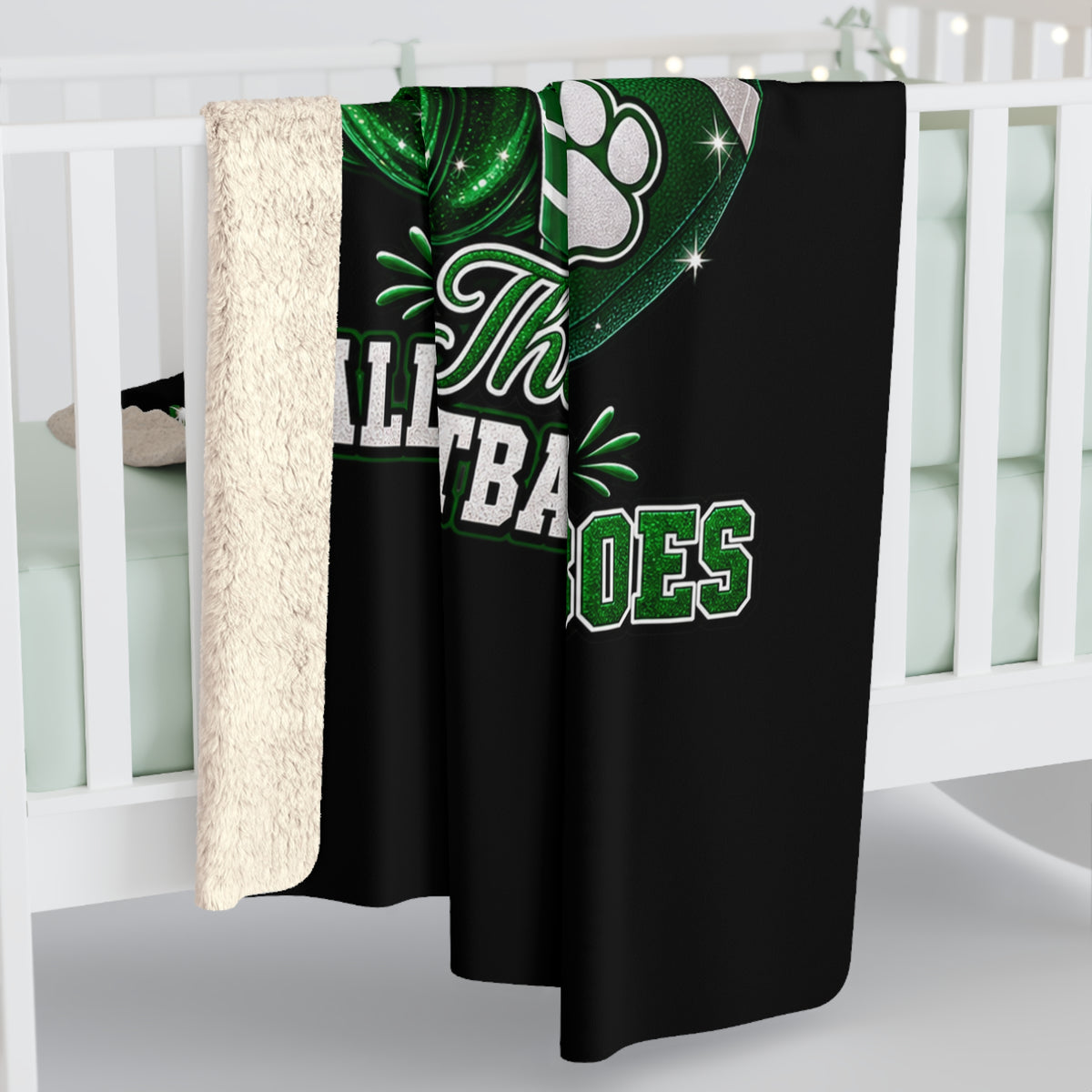 Fall, Football & Loboes Sherpa Blanket – Cozy Green Paw Print Team Throw