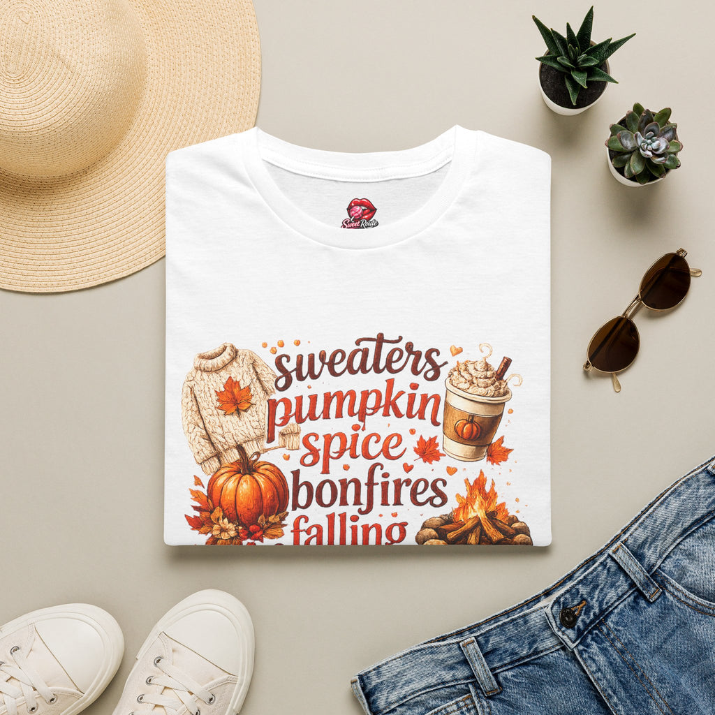 Sweaters Pumpkin Spice Bonfires Falling Leaves T-Shirt | Cute Fall Shirt For Women