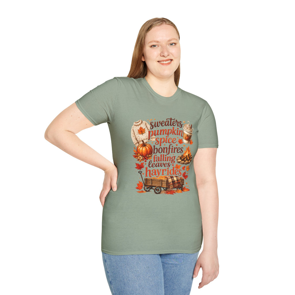 Sweaters Pumpkin Spice Bonfires Falling Leaves T-Shirt | Cute Fall Shirt For Women