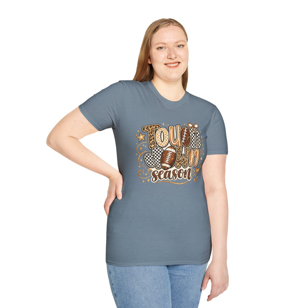 Touchdown Season Leopard & Checkered Football T-Shirt | Cute Game Day Graphic Tee | Women’s Football Season Shirt