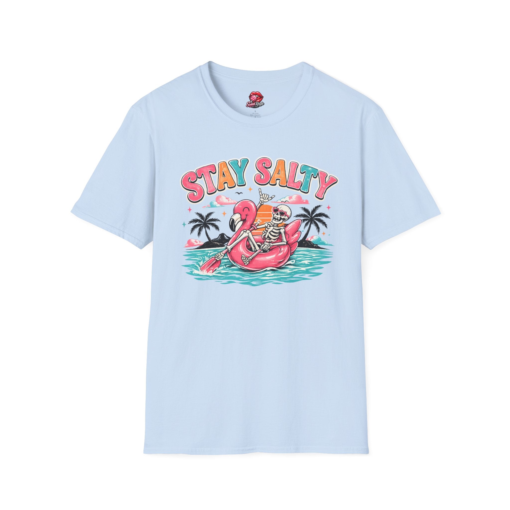 Stay Salty skeleton flamingo float T-Shirt