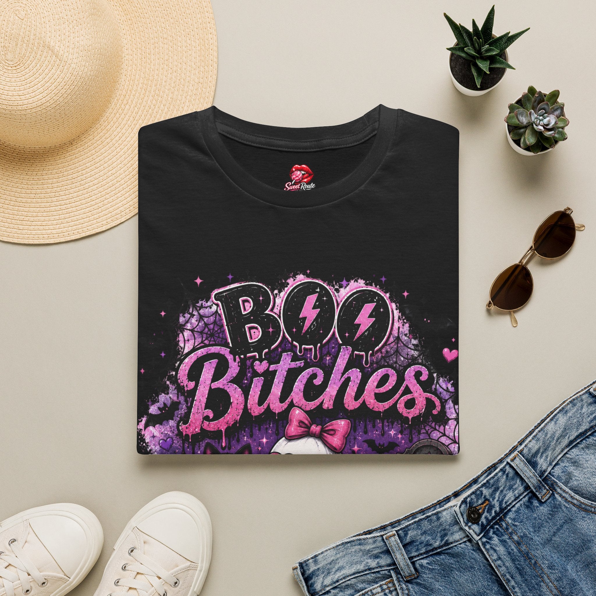 Boo Bitches Halloween T-Shirt | Funny Ghost Graphic Tee | Cute Purple Halloween Tee | Witchy Fall Gift