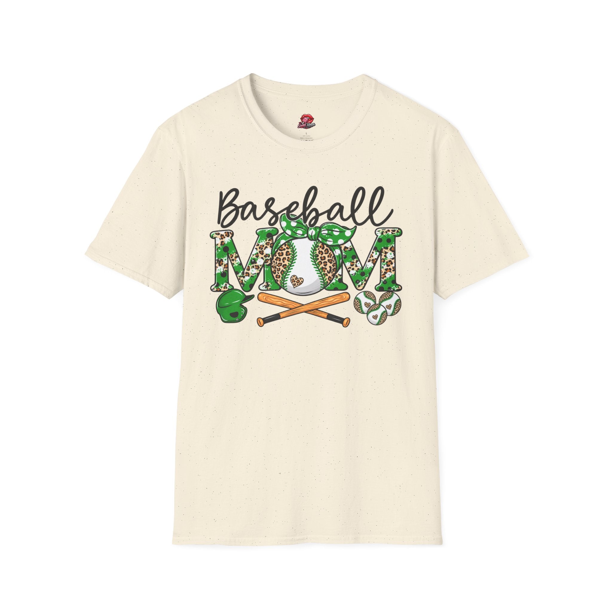 Green Leopard Baseball Mom Tee