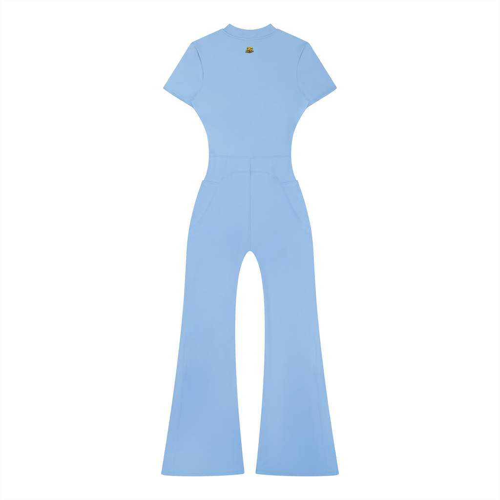 Sweet Route Women’s Tight Flared Leg Quarter-Zip Jumpsuit