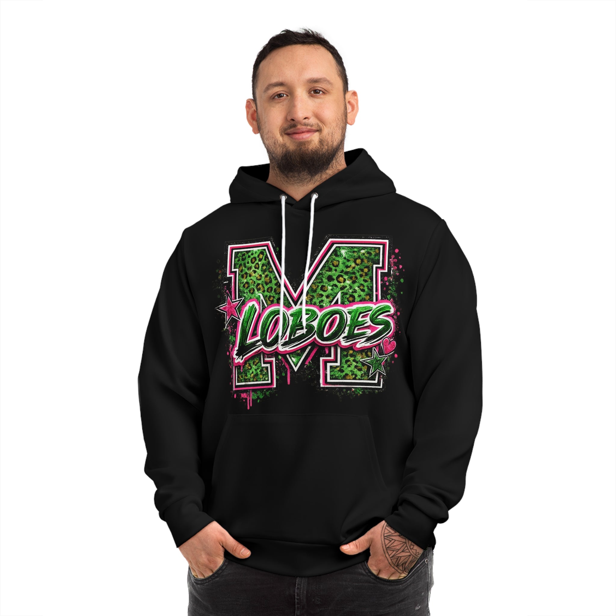 Loboes Graphic Hoodie — Leopard M Print with Pink Graffiti
