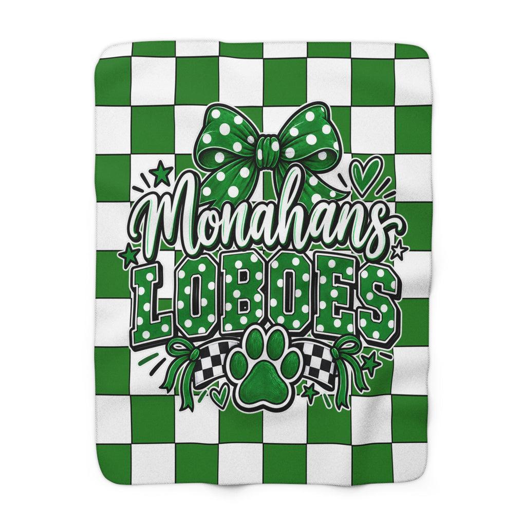 Monahans Loboes Green Check Sherpa Blanket