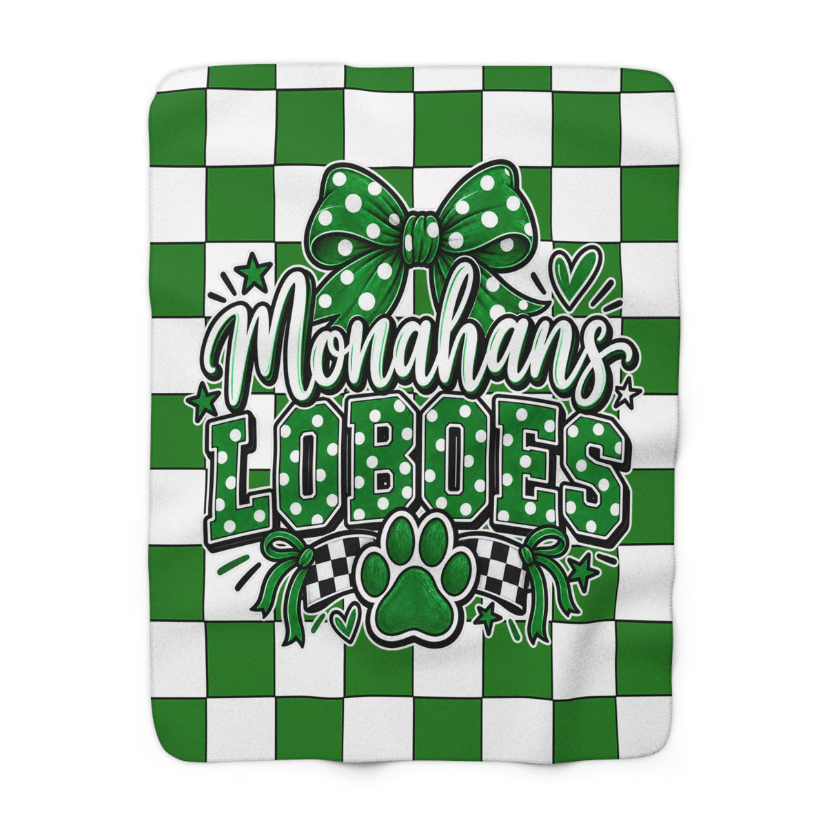 Monahans Loboes Green Check Sherpa Blanket