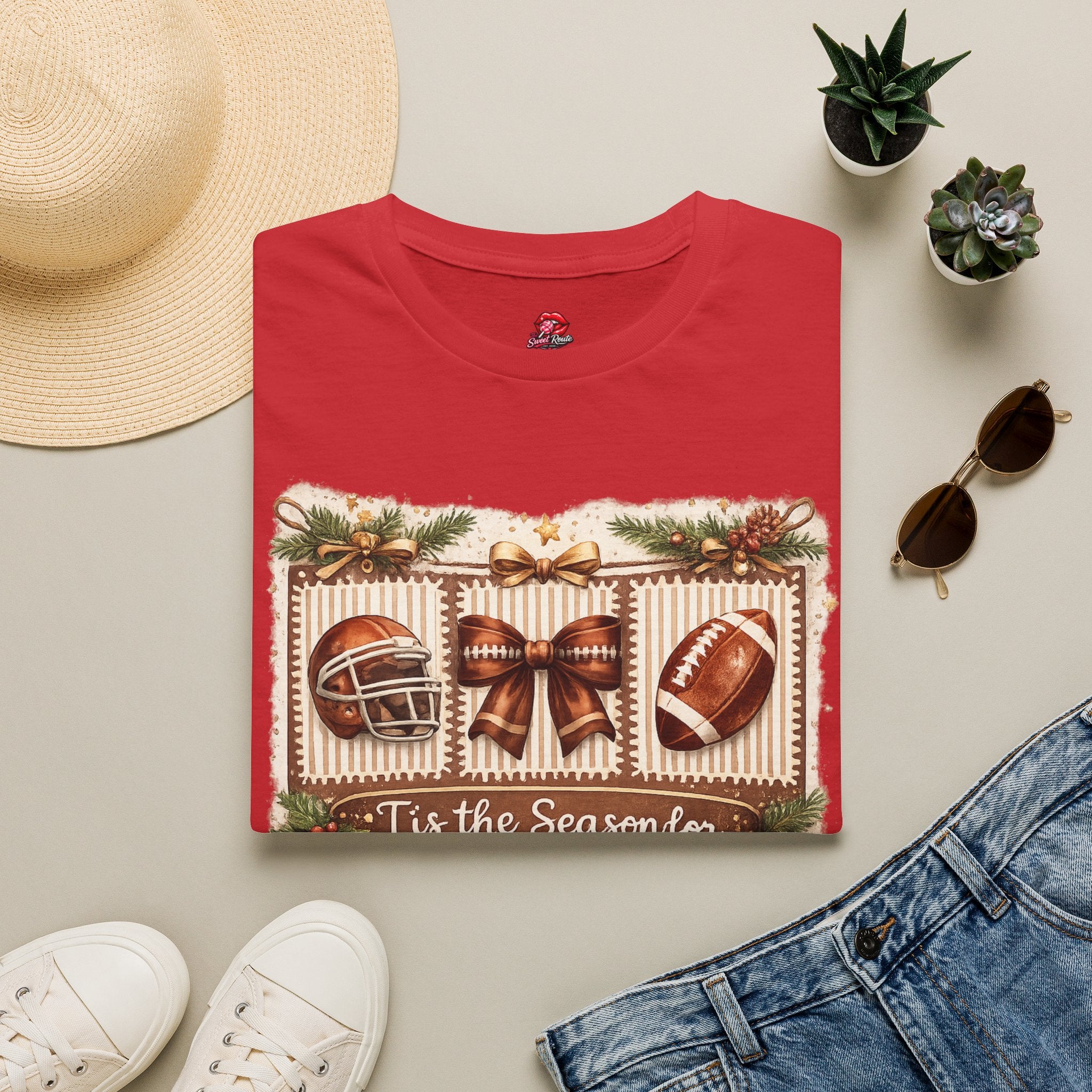 ’Tis the Season for Touchdowns Football Christmas T-Shirt | Funny Holiday Game Day Tee | Football Fan Christmas Shirt