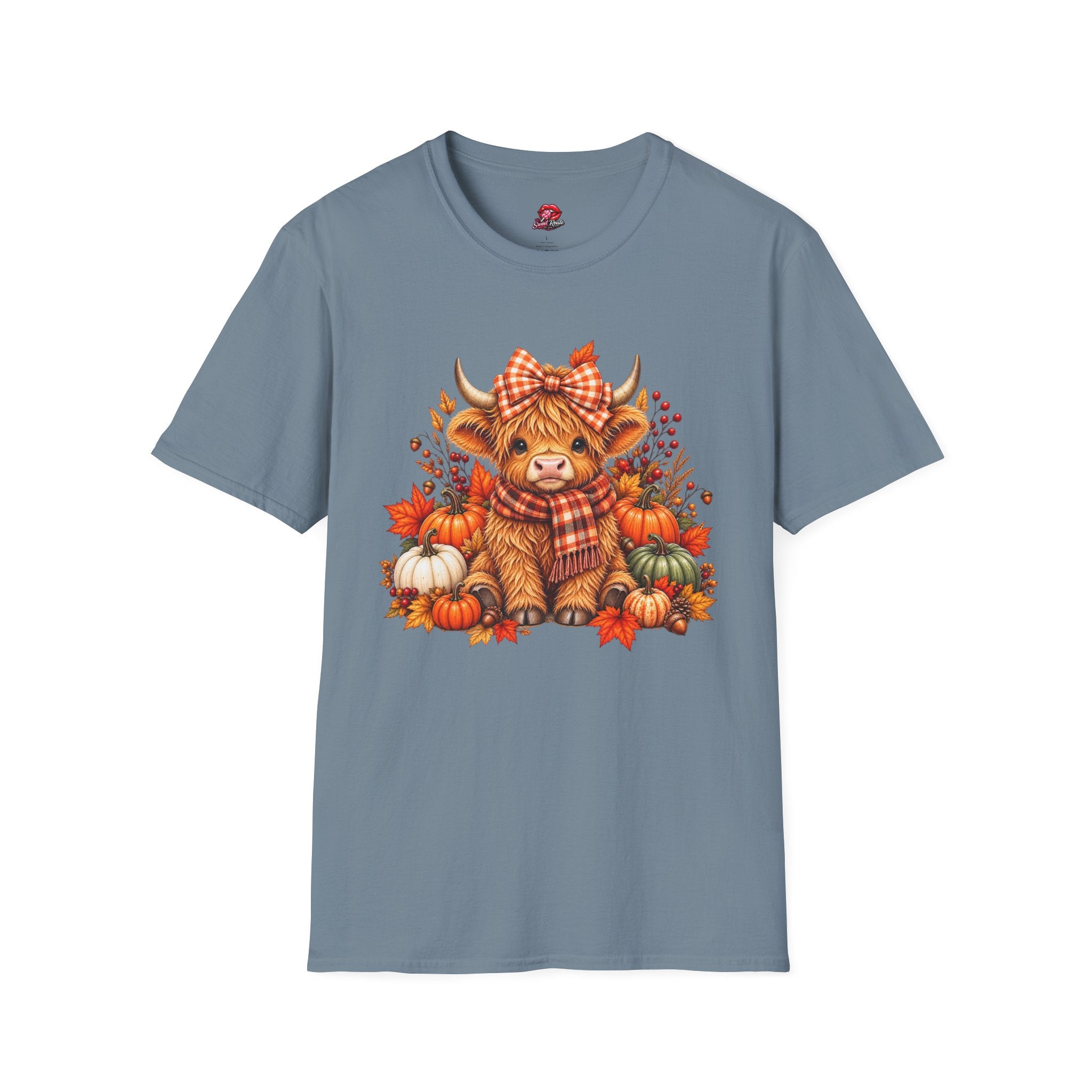Cute Fall Cow with Pumpkins & Plaid Bow Tee