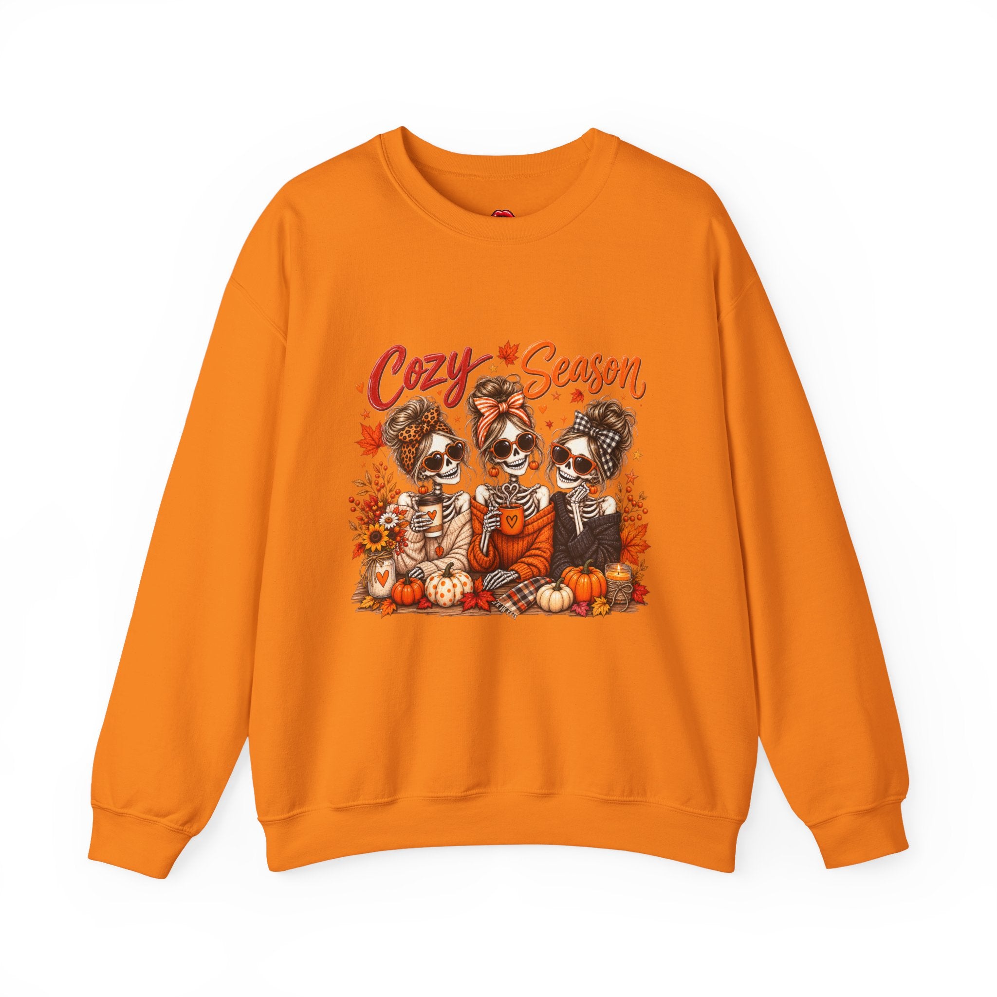 Cozy Season Halloween Crewneck Sweatshirt — Pumpkins & Sugar Skull Dogs