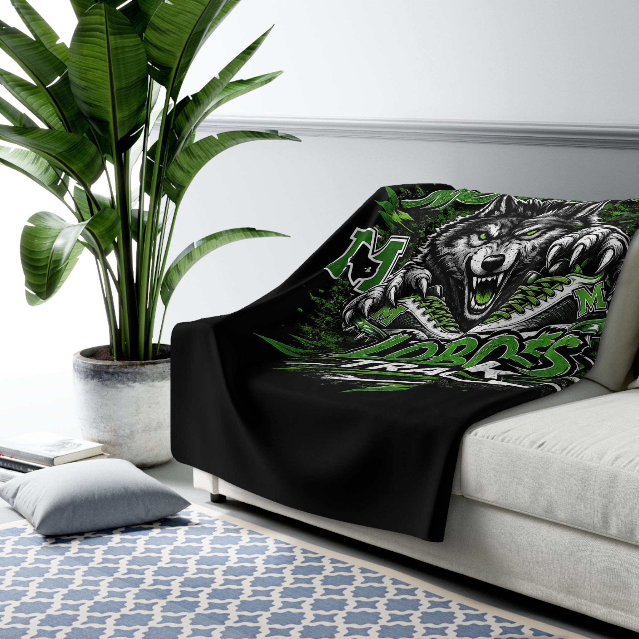 Monahans Loboes Track Sherpa Fleece Blanket