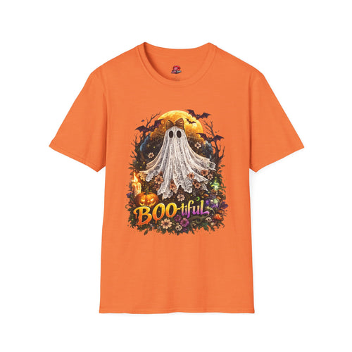 Boo-tiful Ghost T-Shirt – Cute Halloween Ghost with Moon & Bats