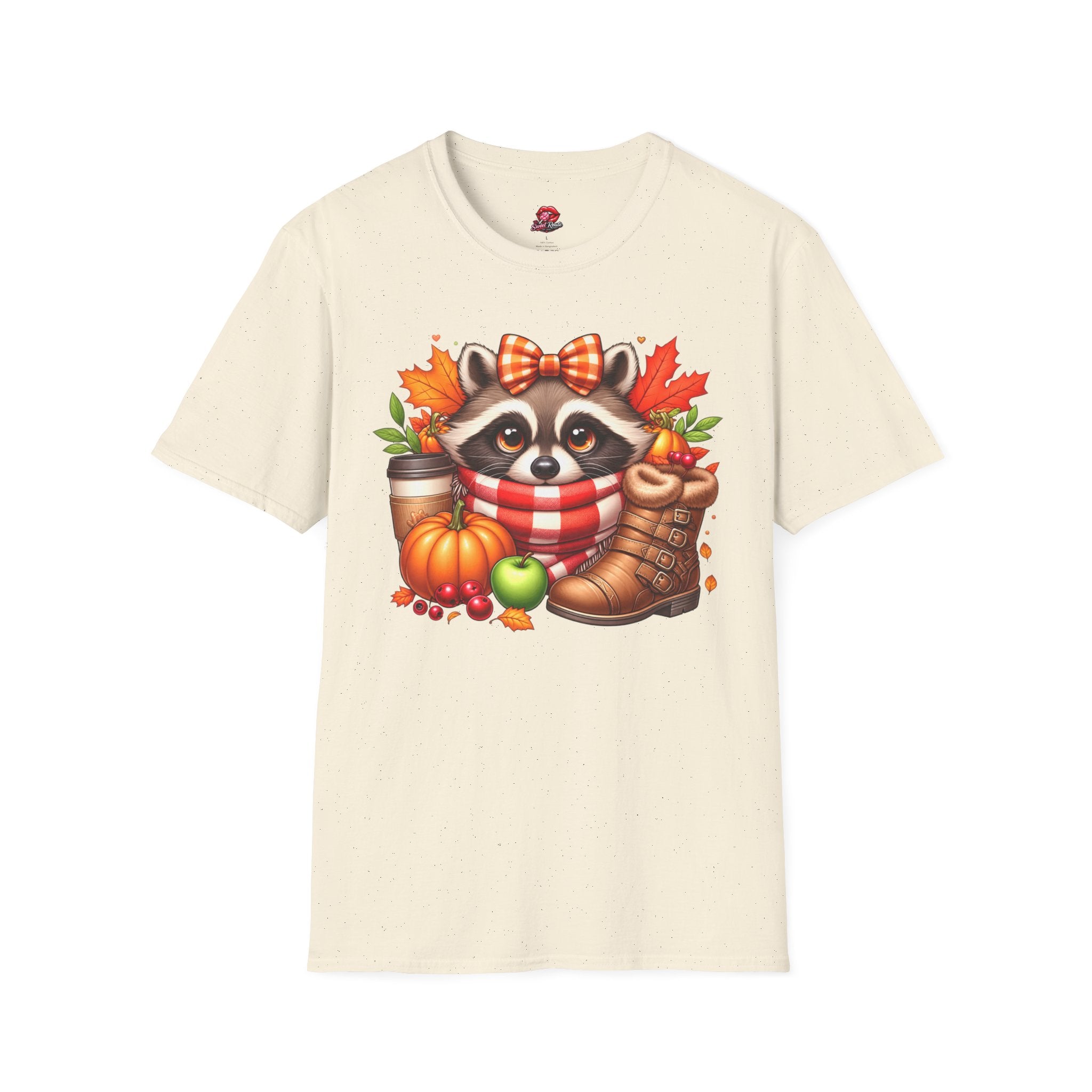 Cute Fall Pumpkin, Coffee & Leaves Raccoon T-Shirt