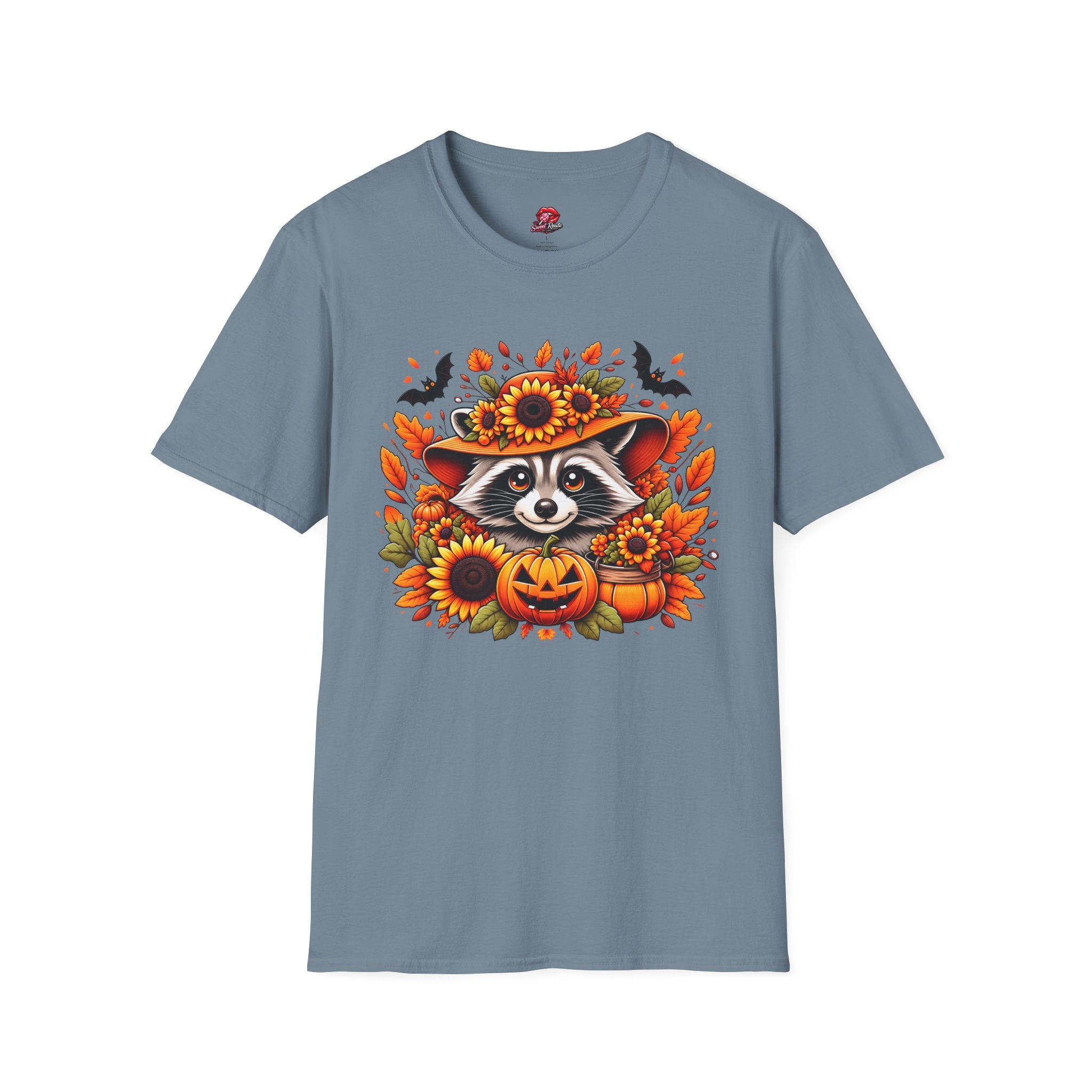 Sunflower Hat Pumpkin Fall Raccoon T-Shirt