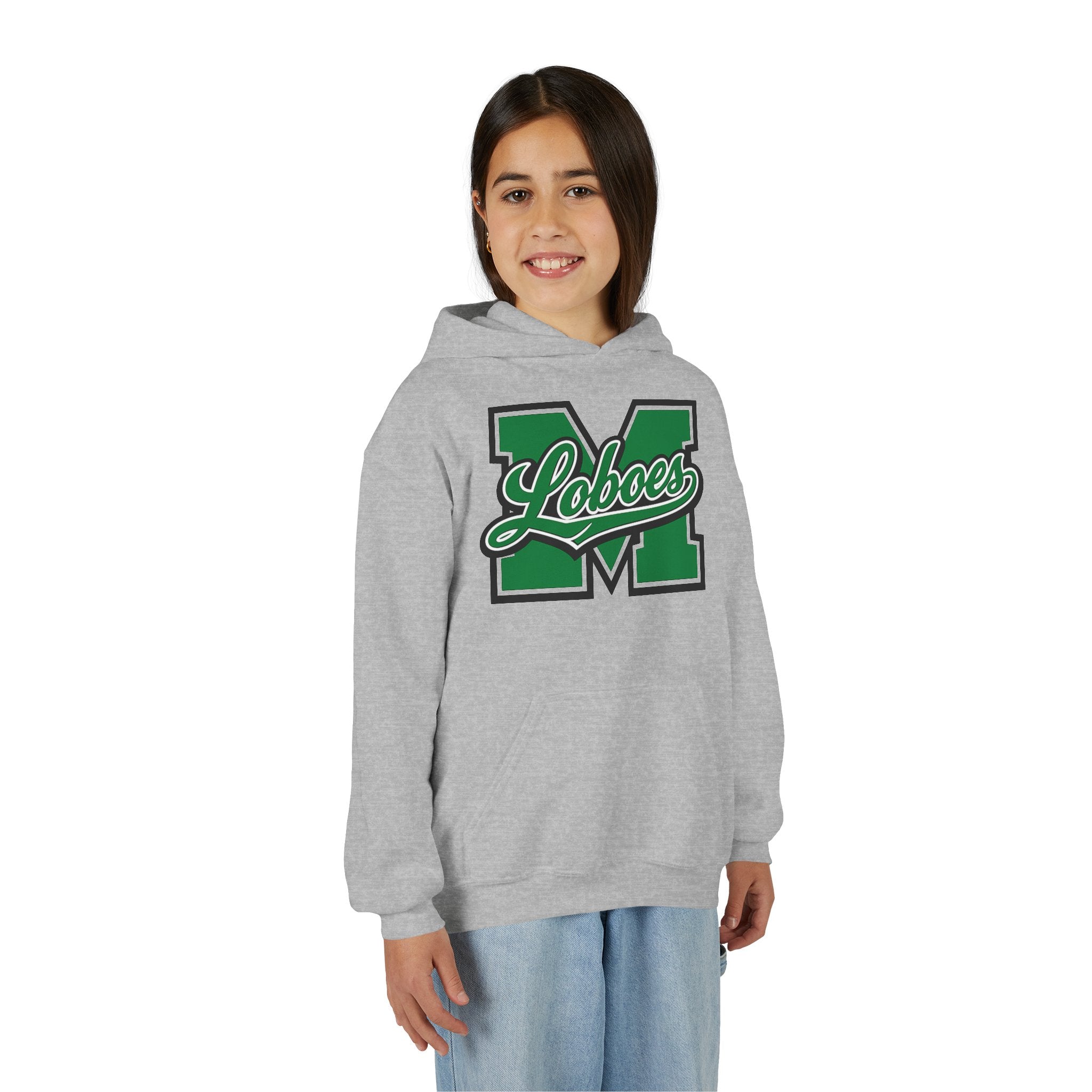 Youth Loboes M Letter Hoodie — Green & White School Spirit Sweatshirt