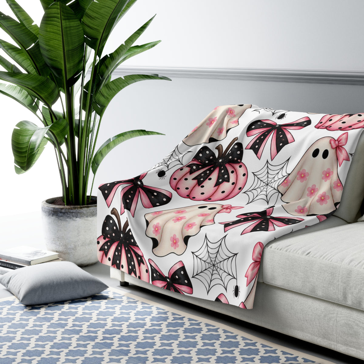 Pink Pastel Halloween Sherpa Blanket