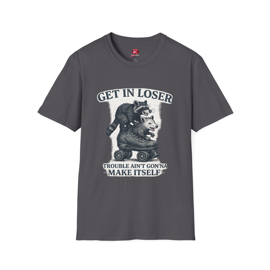 Get In Loser raccoon and opossum illustration T-Shirt