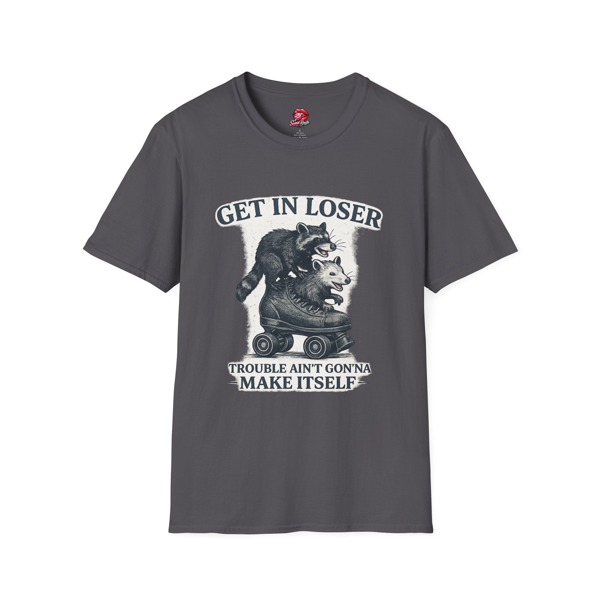 Get In Loser raccoon and opossum illustration T-Shirt
