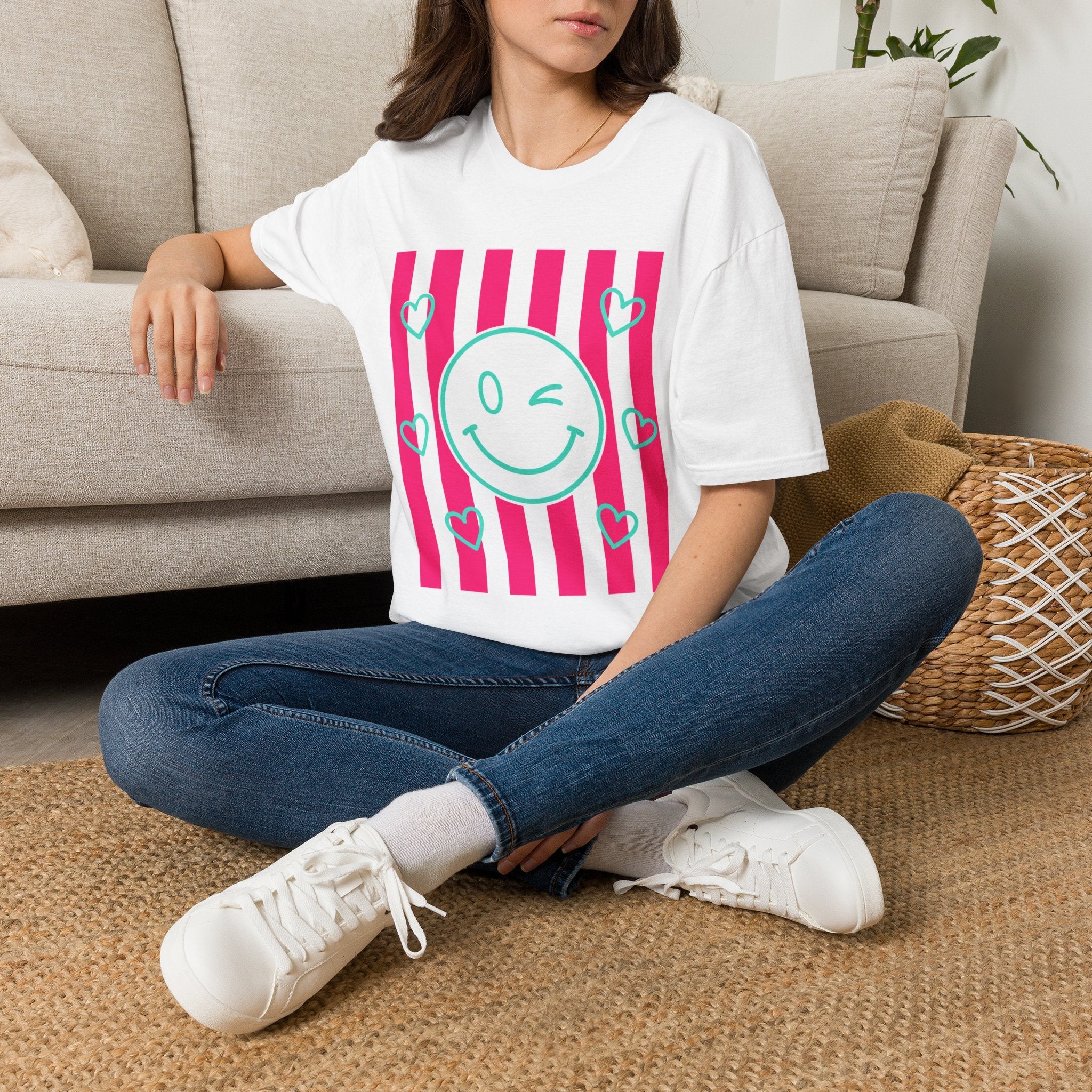 Winking Smiley Face Stripe T-Shirt