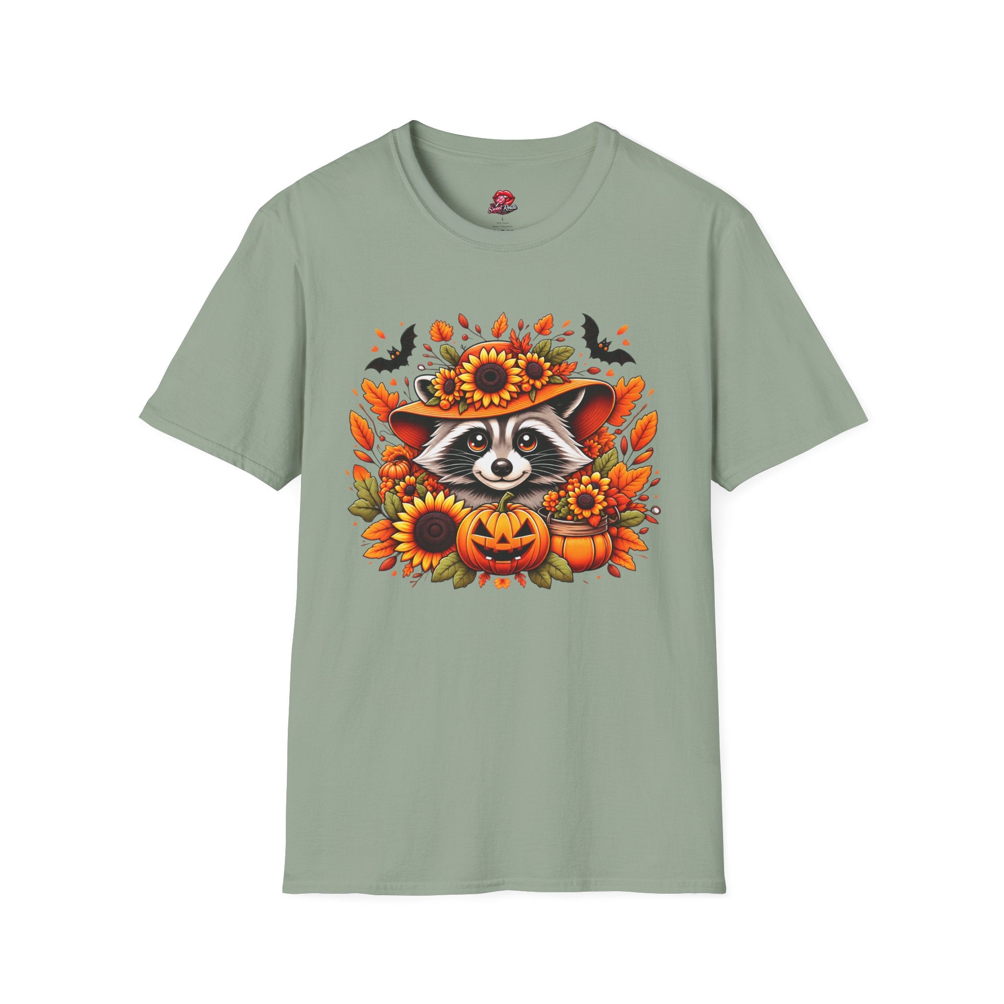 Sunflower Hat Pumpkin Fall Raccoon T-Shirt