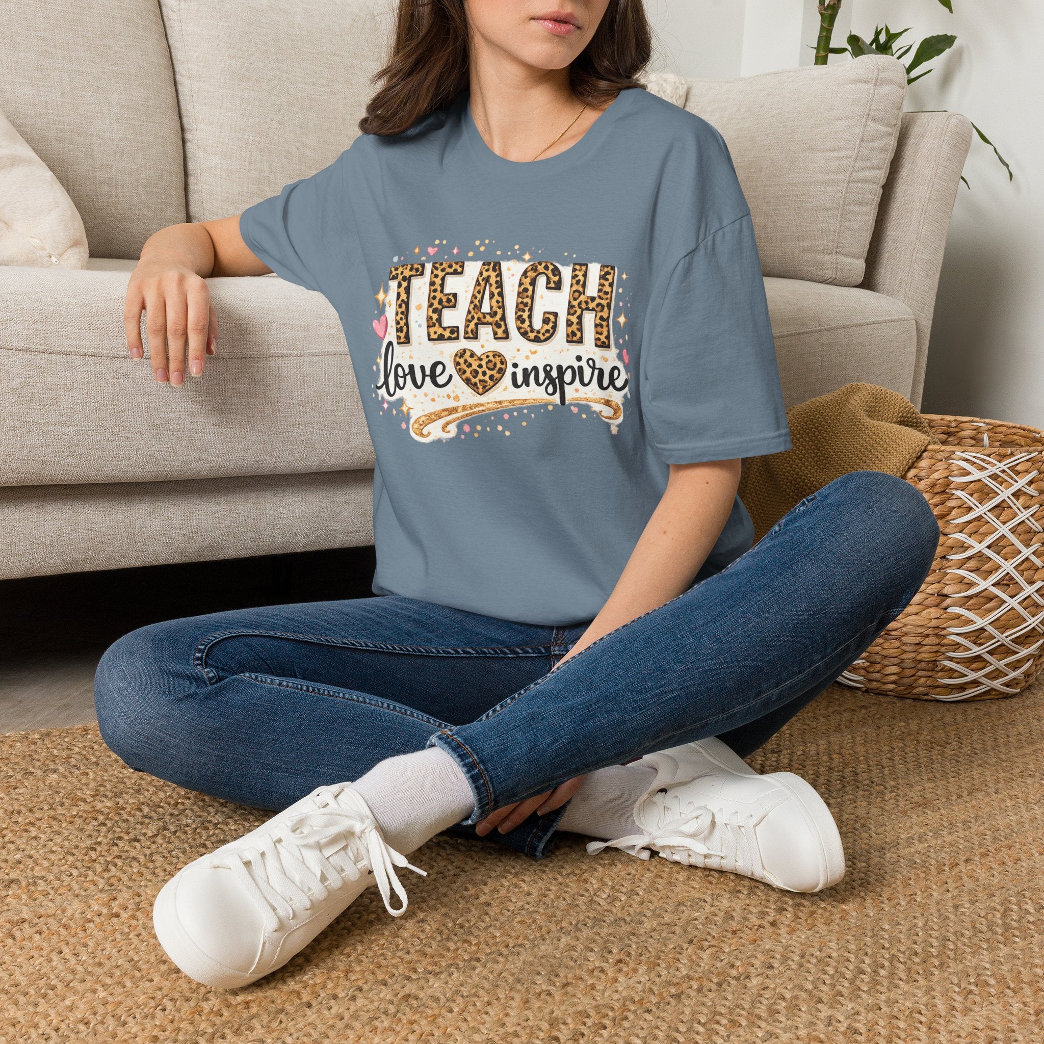 Teach Love Inspire Leopard Heart Teacher T-Shirt | Inspirational Teacher Appreciation Gift | Cute Back to School Graphic Tee