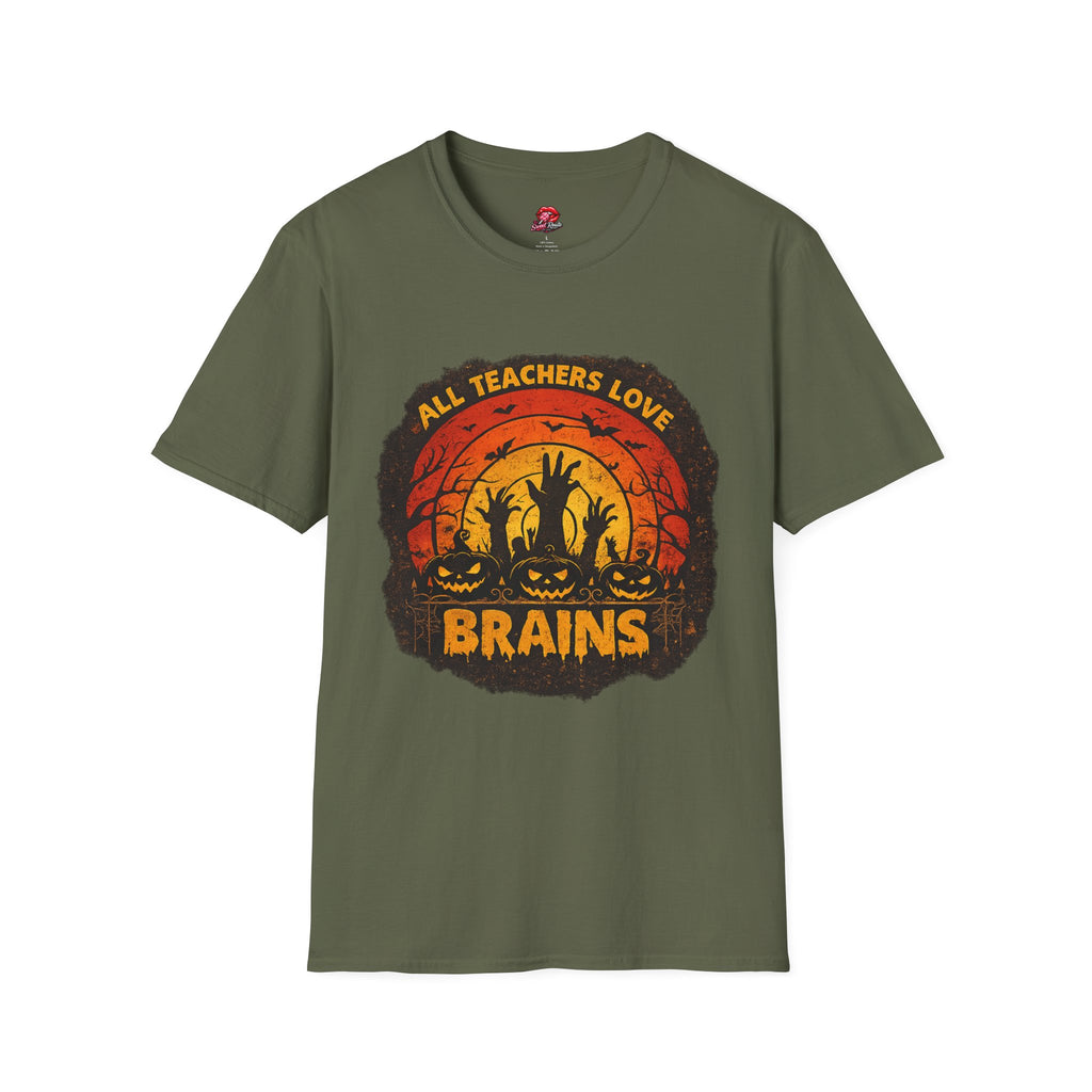 All Teachers Love Brains Halloween Teacher Shirt | Funny Vintage Teacher Halloween T-Shirt | Retro Fall Teacher Gift | Spooky Season Tee