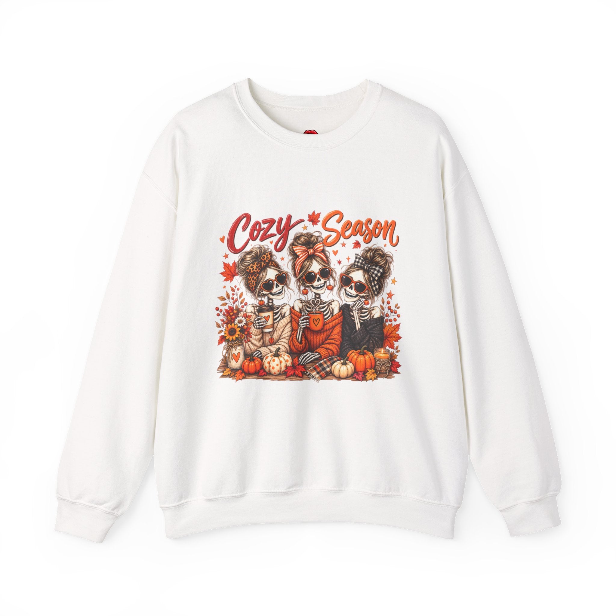 Cozy Season Halloween Crewneck Sweatshirt — Pumpkins & Sugar Skull Dogs