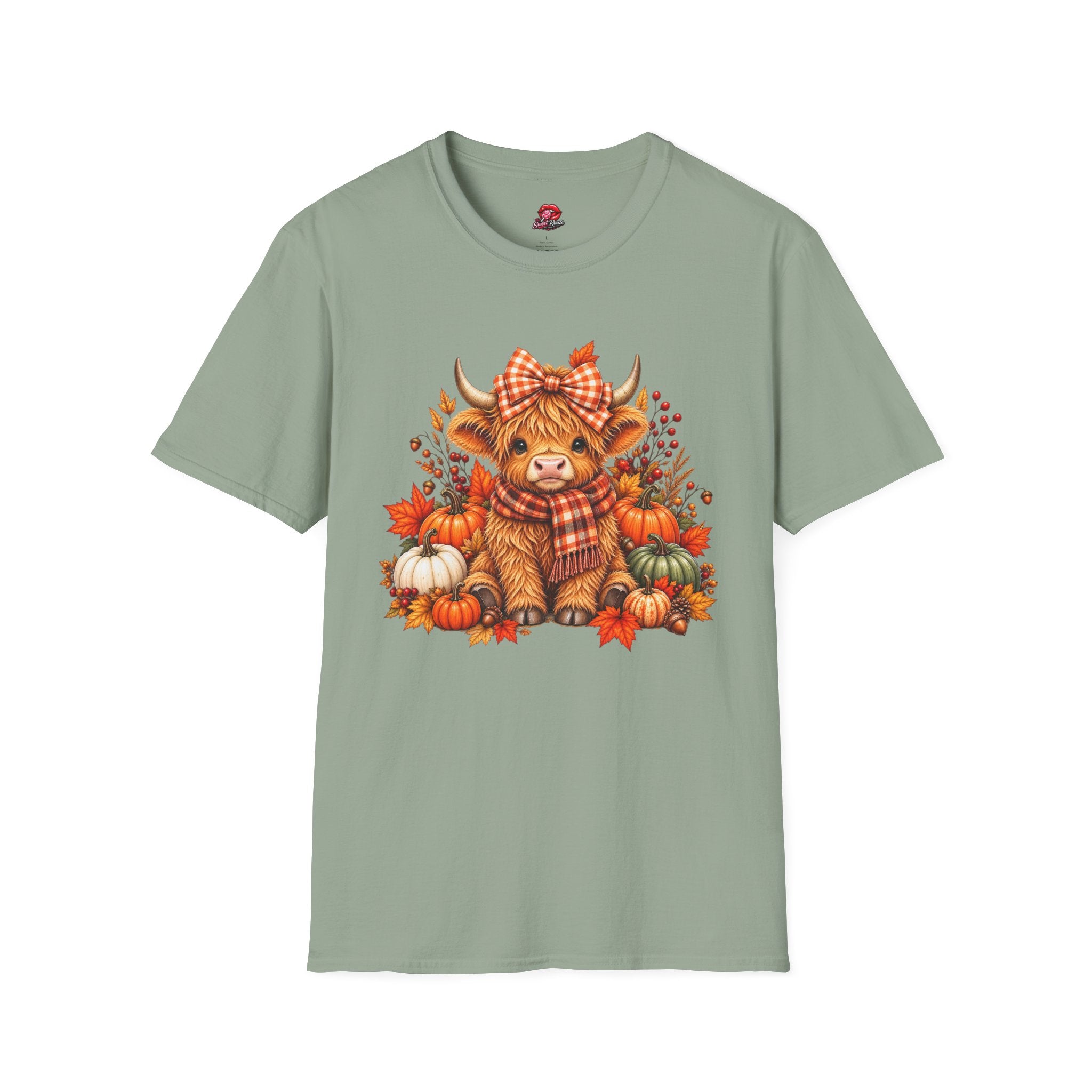 Cute Fall Cow with Pumpkins & Plaid Bow Tee
