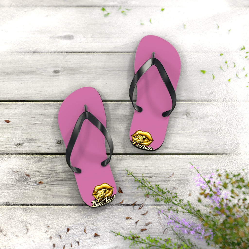 Gold Sweet Route Logo Beach Sandals