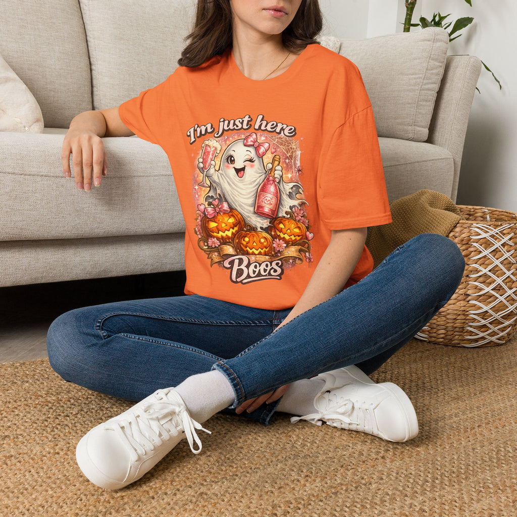 I'm Just Here Boos T-Shirt | Cute Ghost Halloween Shirt | Funny Spooky Season graphic Tee | Fall Pumpkin Shirt | Halloween Gift