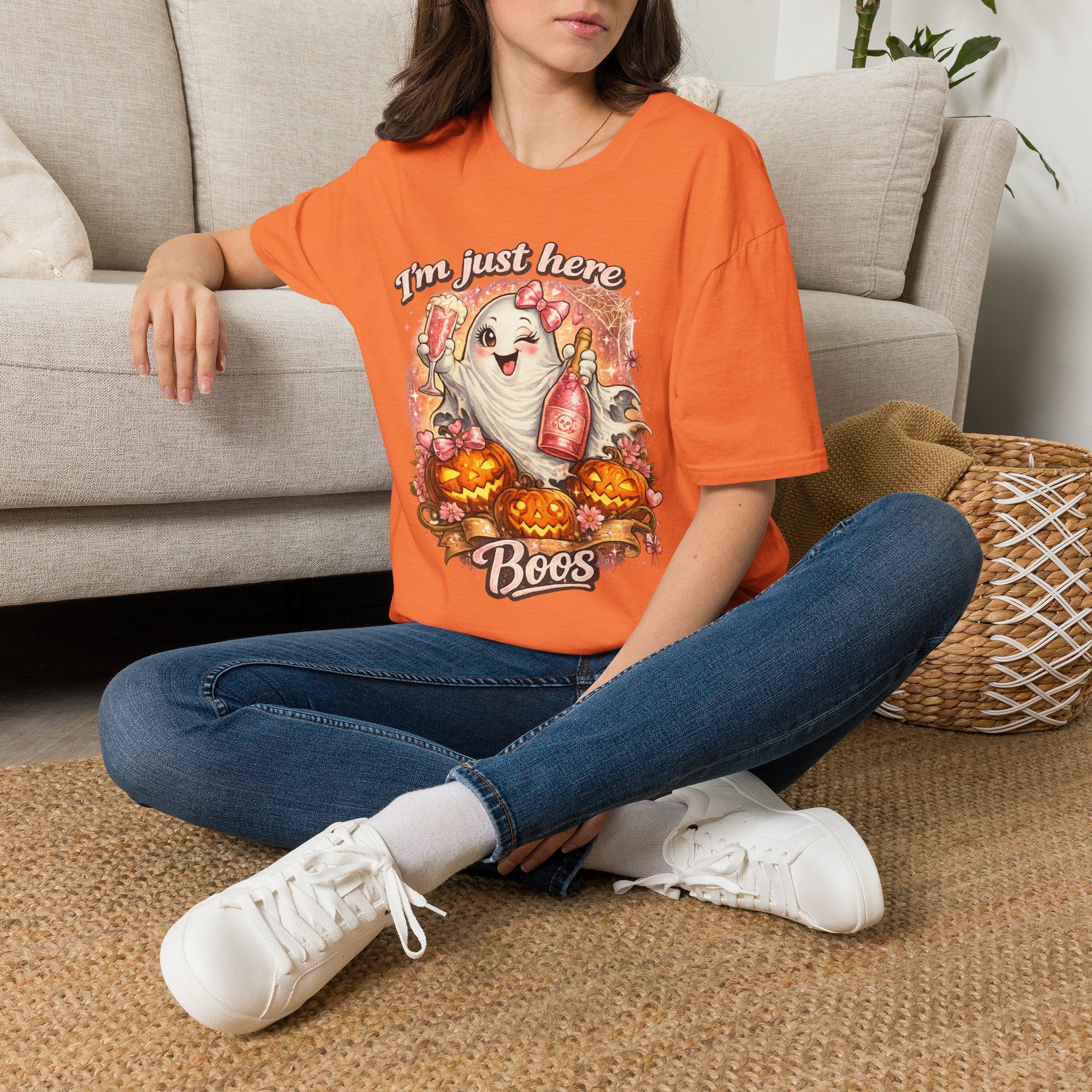 I'm Just Here Boos T-Shirt | Cute Ghost Halloween Shirt | Funny Spooky Season graphic Tee | Fall Pumpkin Shirt | Halloween Gift