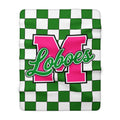 Loboes Checkered Sherpa Blanket — Green & Pink School Mascot Throw